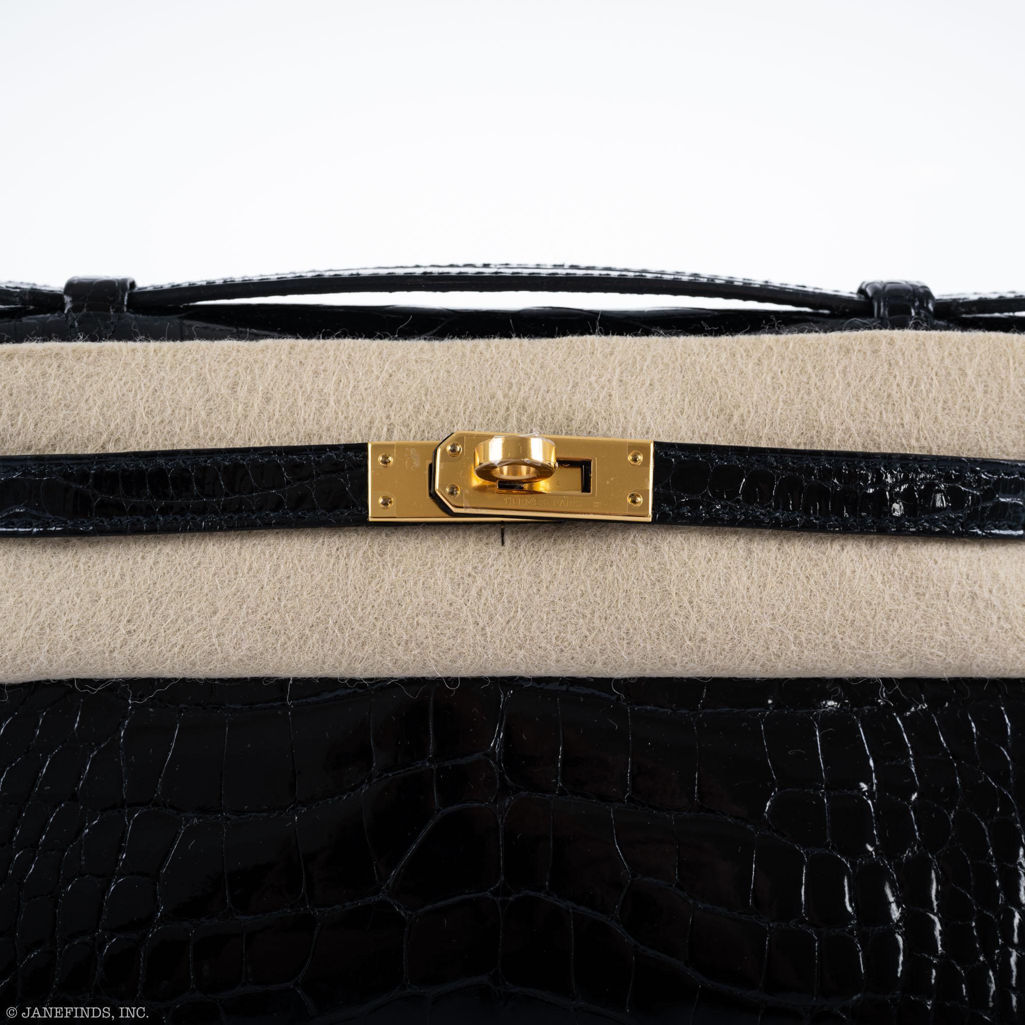 Hermès JPG Kelly Pochette Black Alligator with Gold Hardware