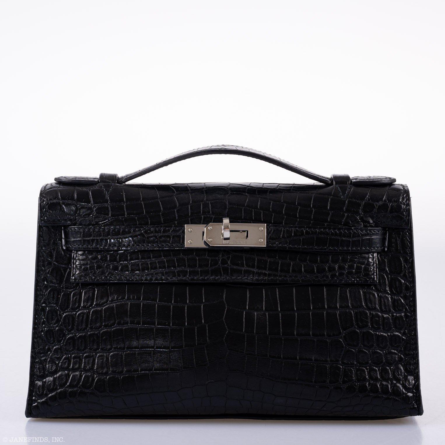 Hermès JPG Kelly Pochette Black Matte Niloticus Crocodile Palladium Hardware - Square L