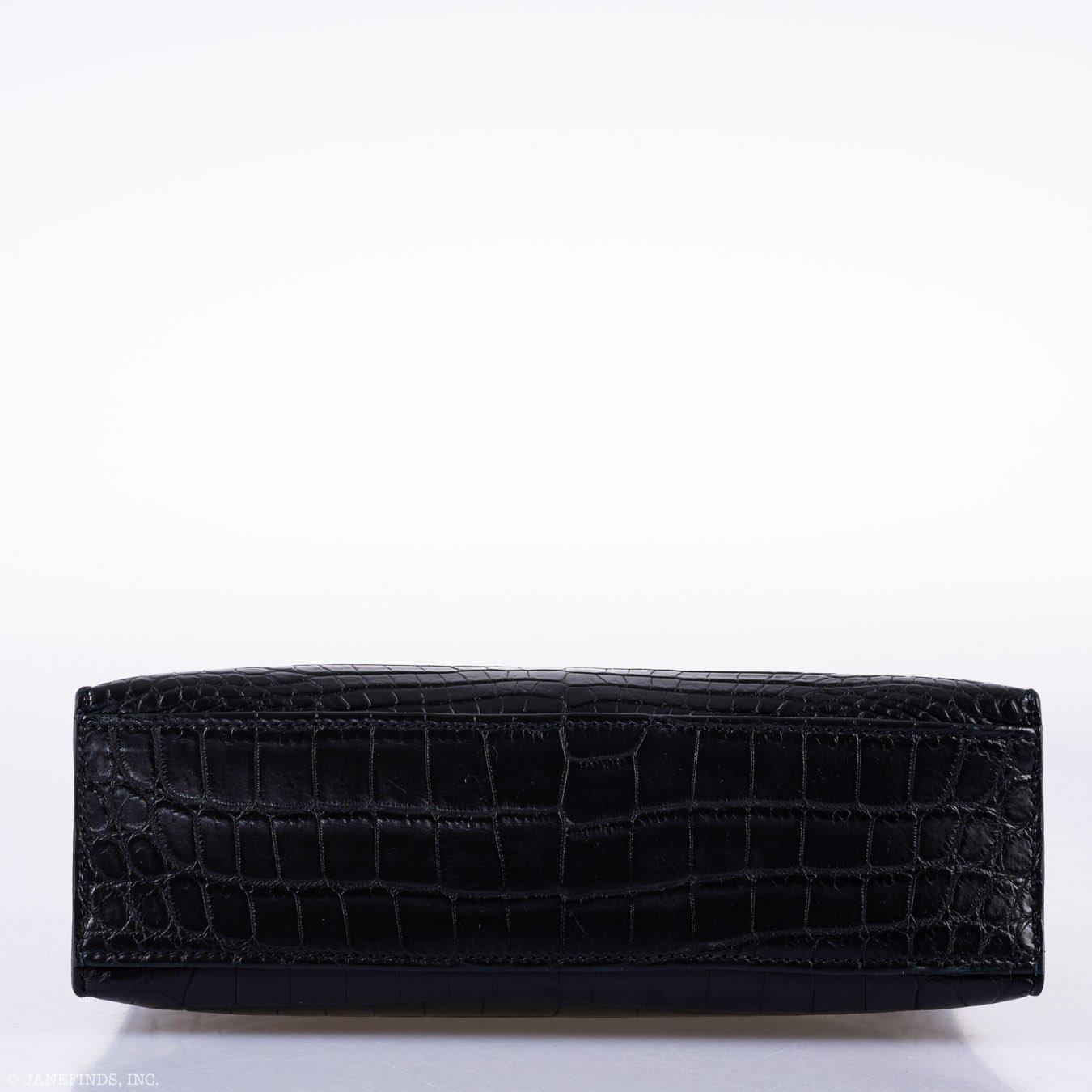Hermès JPG Kelly Pochette Black Matte Niloticus Crocodile Palladium Hardware - Square L