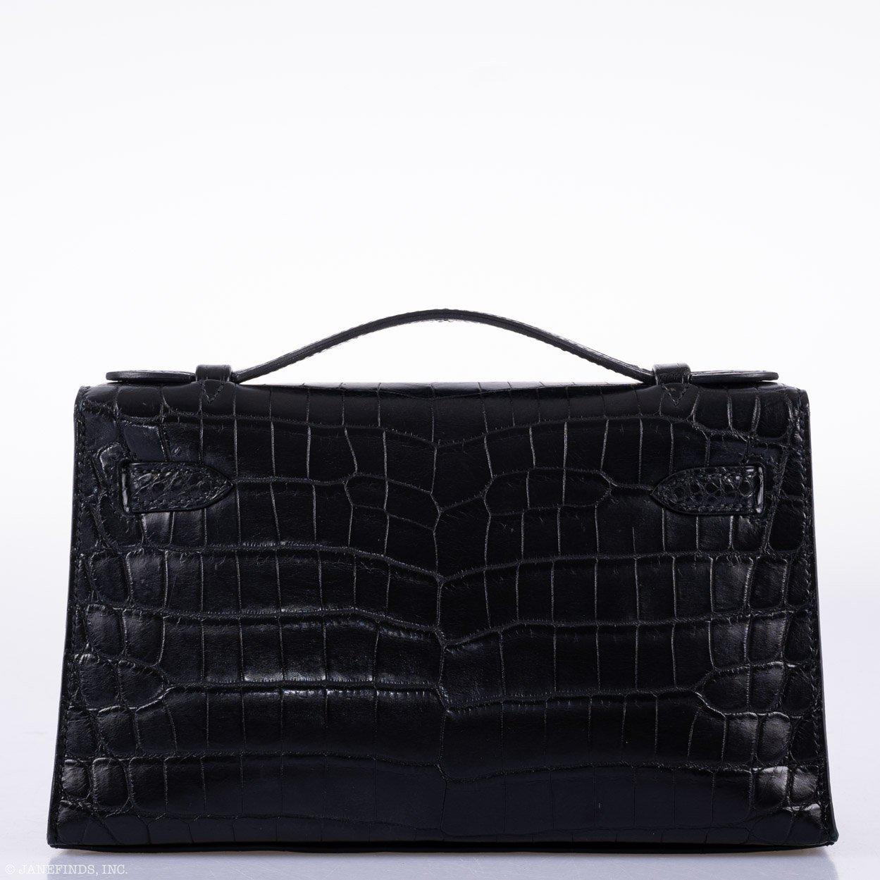 Hermès JPG Kelly Pochette Black Matte Niloticus Crocodile Palladium Hardware - Square L