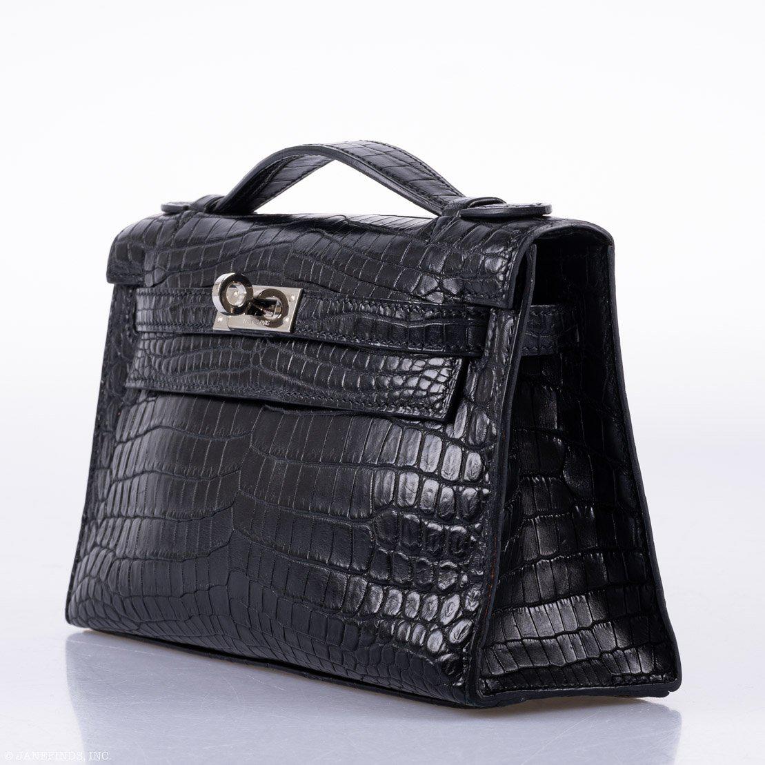 Hermès JPG Kelly Pochette Black Matte Niloticus Crocodile Palladium Hardware - Square L