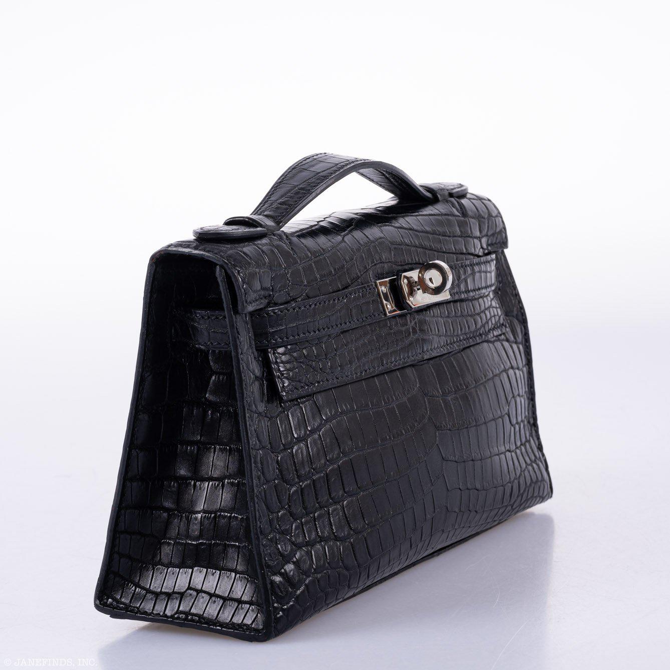 Hermès JPG Kelly Pochette Black Matte Niloticus Crocodile Palladium Hardware - Square L