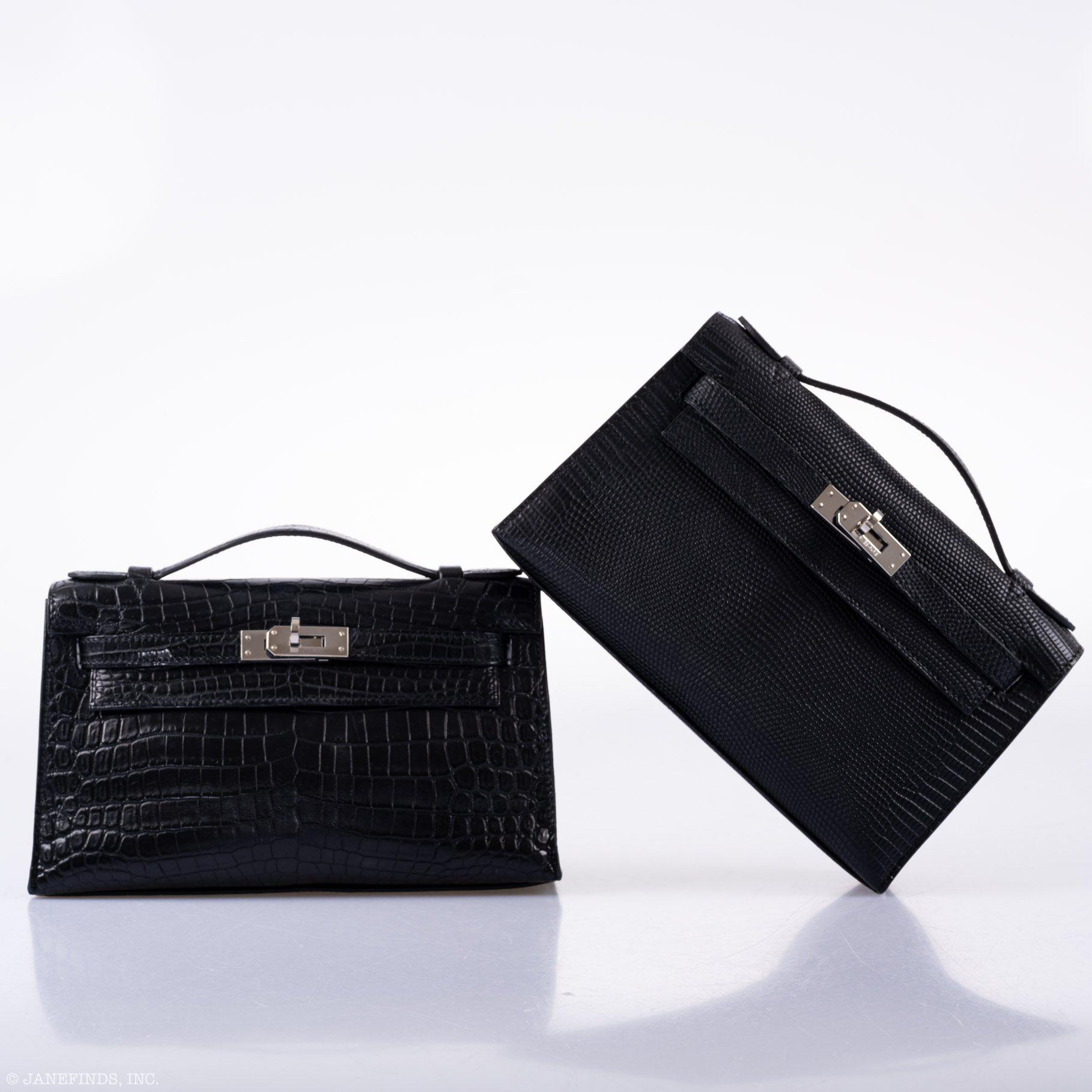 Hermès JPG Kelly Pochette Black Matte Niloticus Crocodile Palladium Hardware - Square L