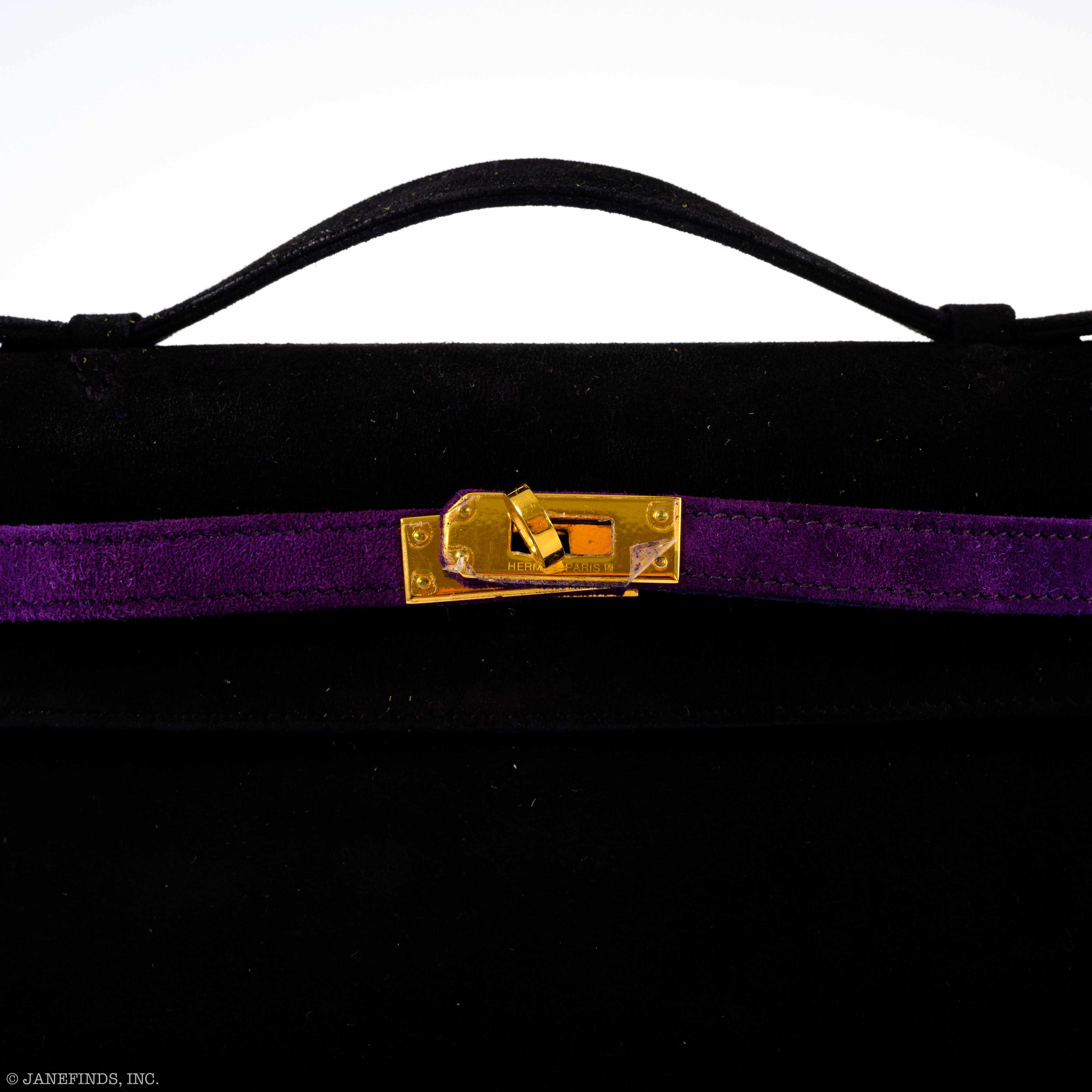 Hermès JPG Kelly Pochette Black & Violet Veau Doblis Suede Gold Hardware