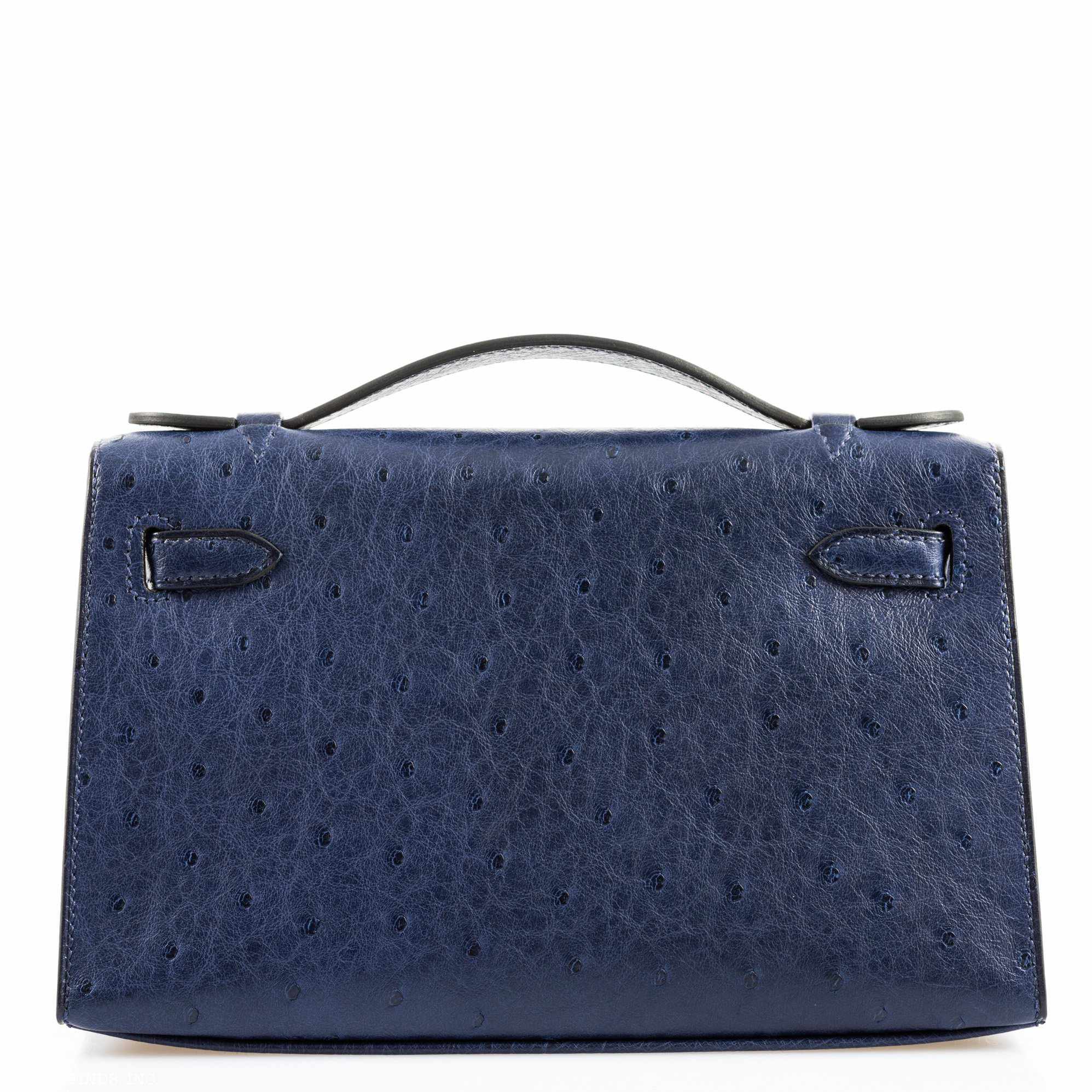Hermès JPG Kelly Pochette Blue Iris Ostrich Gold Hardware