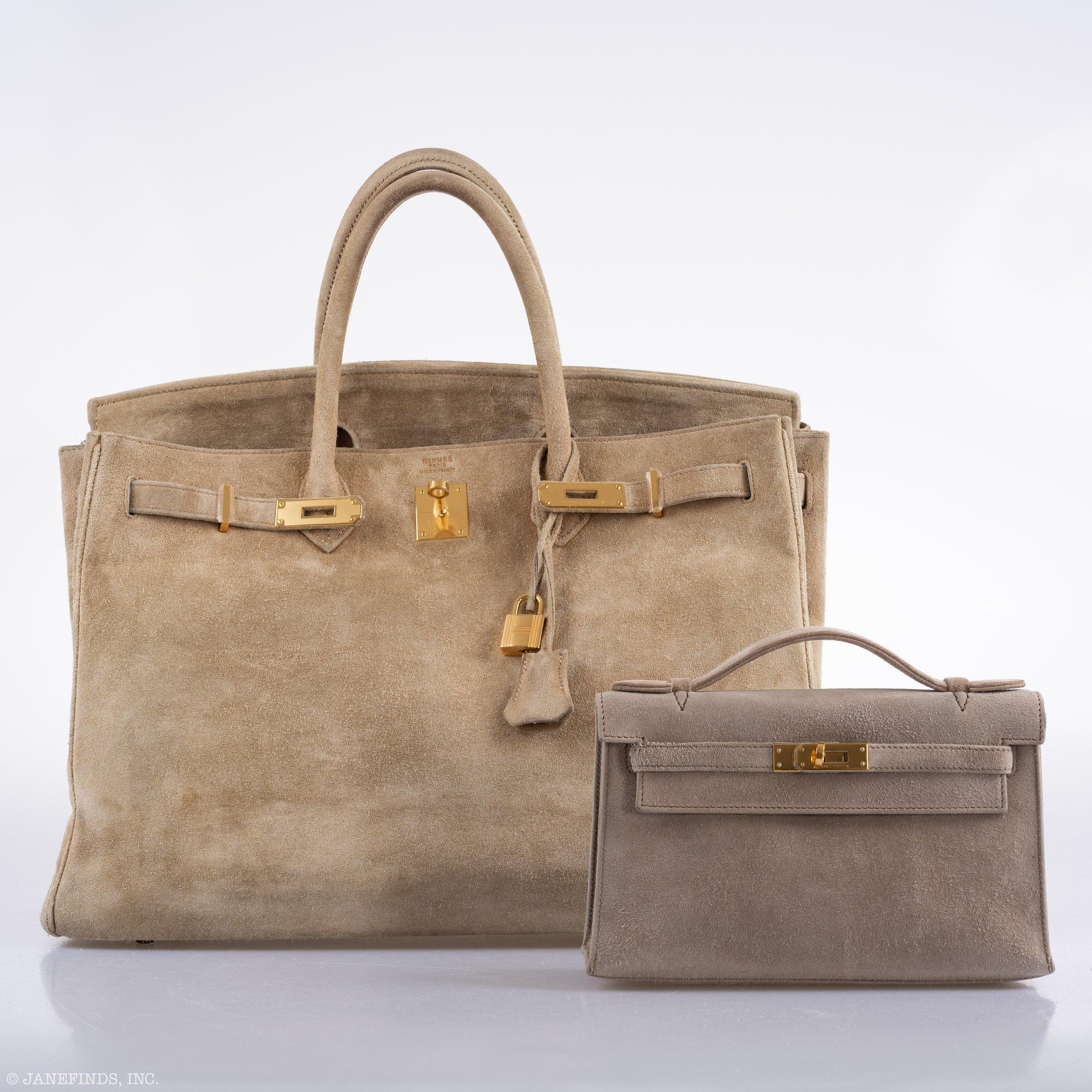 Hermès JPG Kelly Pochette Gris Pale Veau Doblis Suede Gold Hardware