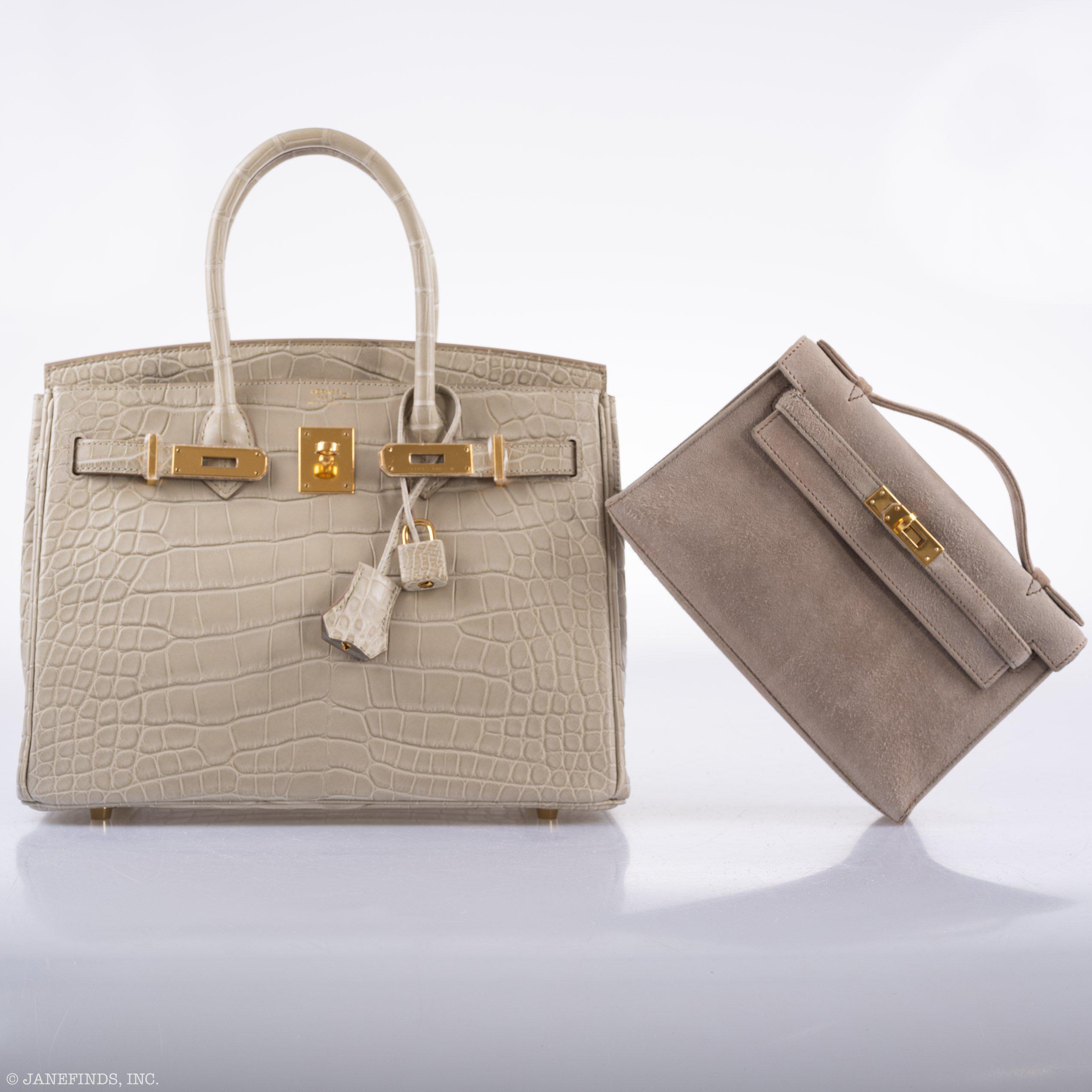 Hermès JPG Kelly Pochette Gris Pale Veau Doblis Suede Gold Hardware