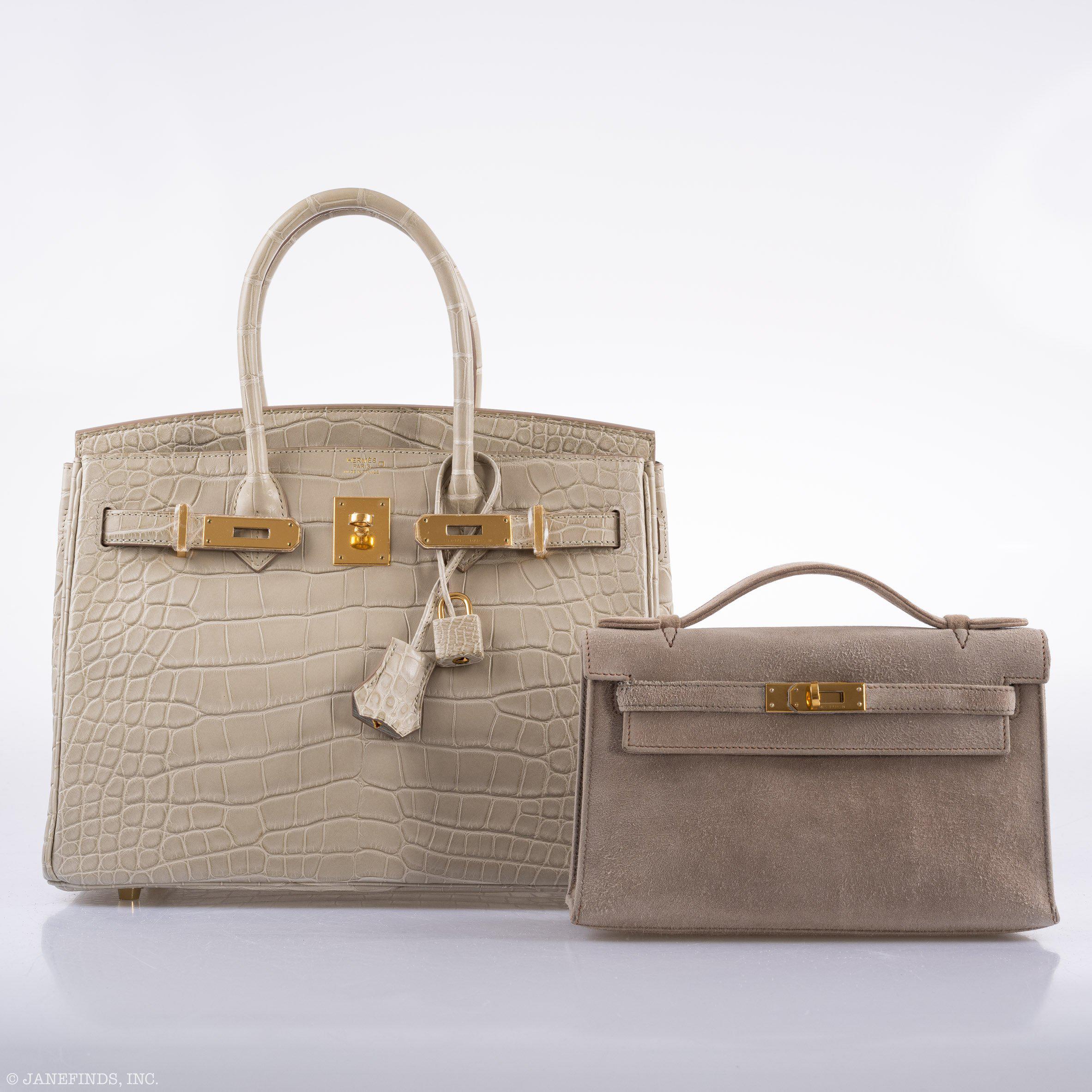 Hermès JPG Kelly Pochette Gris Pale Veau Doblis Suede Gold Hardware
