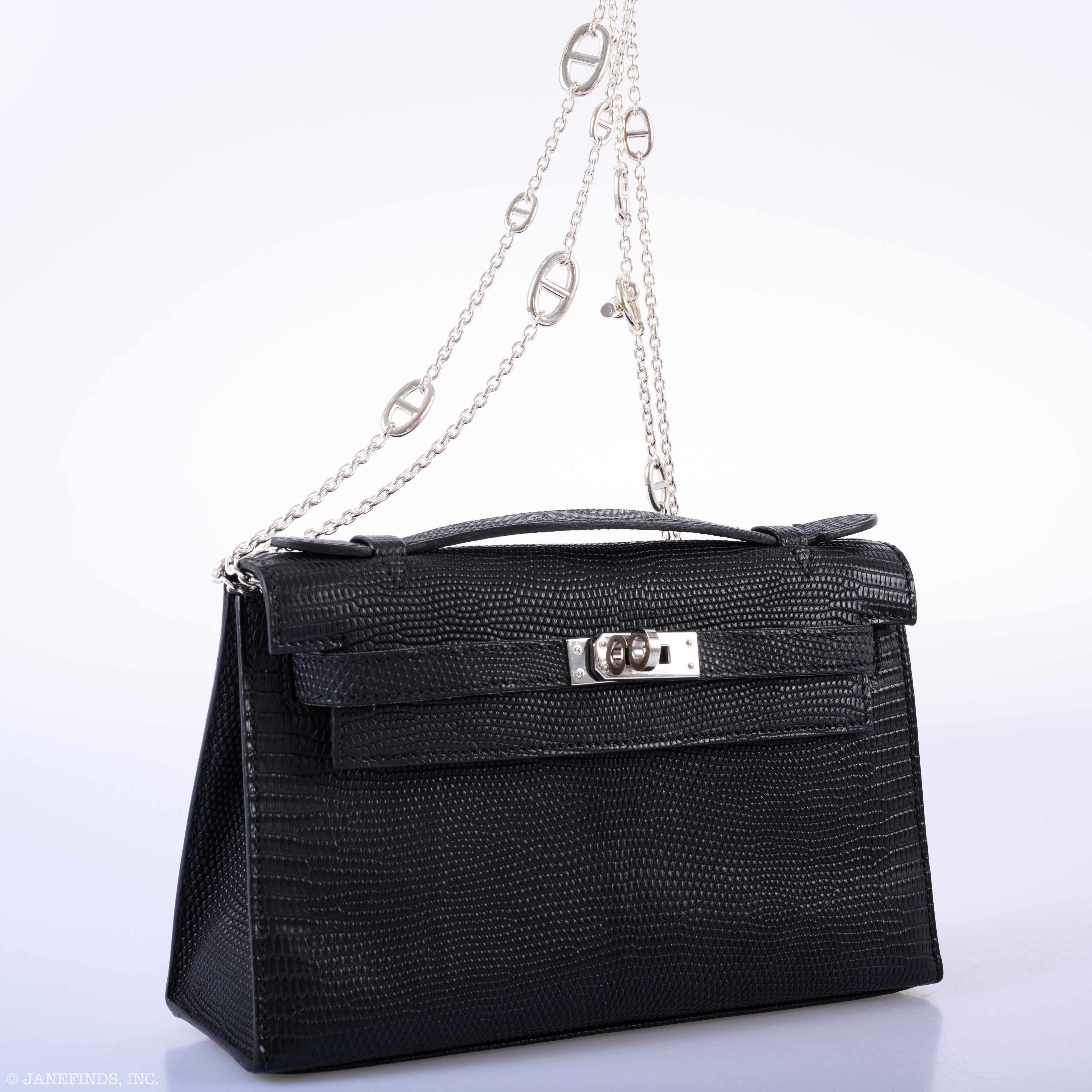 Hermès JPG Kelly Pochette Matte Black Salvatore Lizard Palladium Hardware