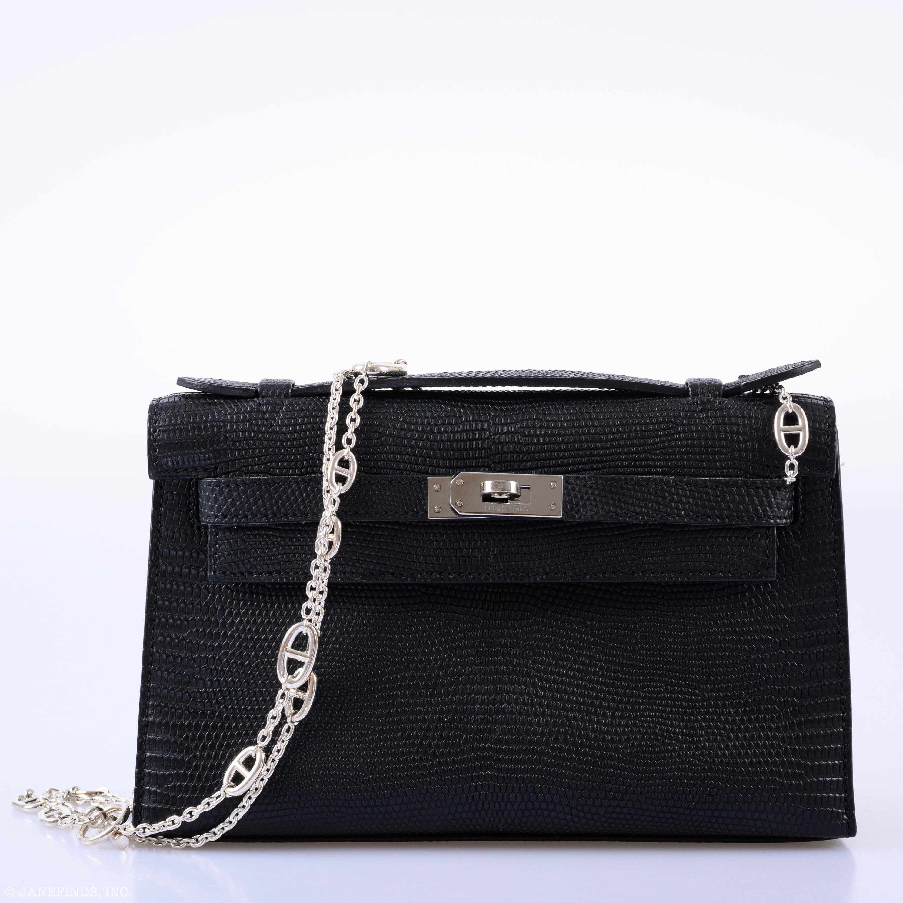 Hermès JPG Kelly Pochette Matte Black Salvatore Lizard Palladium Hardware