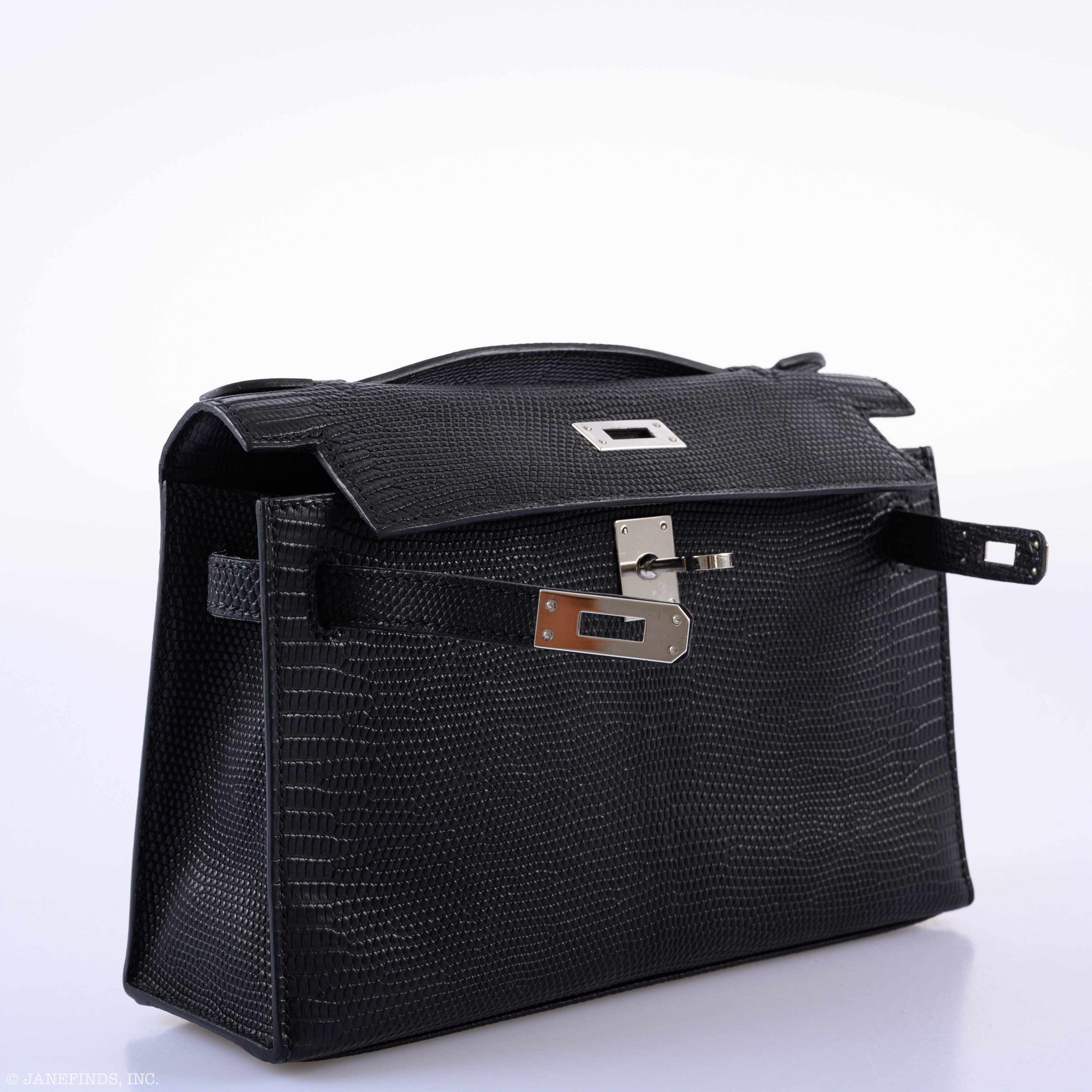 Hermès JPG Kelly Pochette Matte Black Salvatore Lizard Palladium Hardware