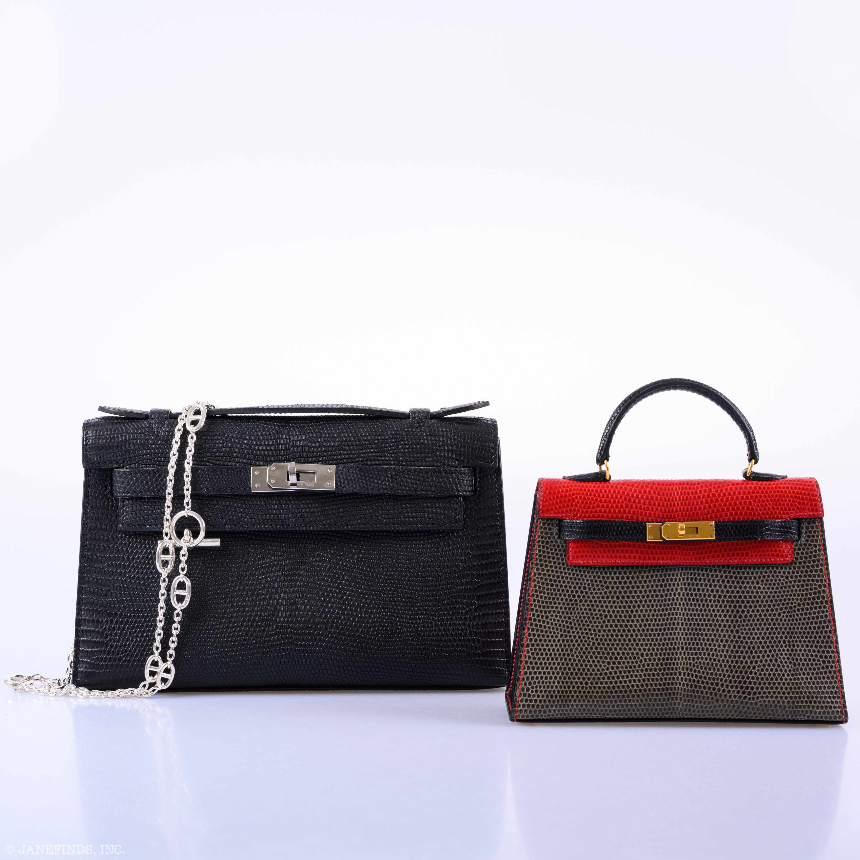 Hermès JPG Kelly Pochette Matte Black Salvatore Lizard Palladium Hardware