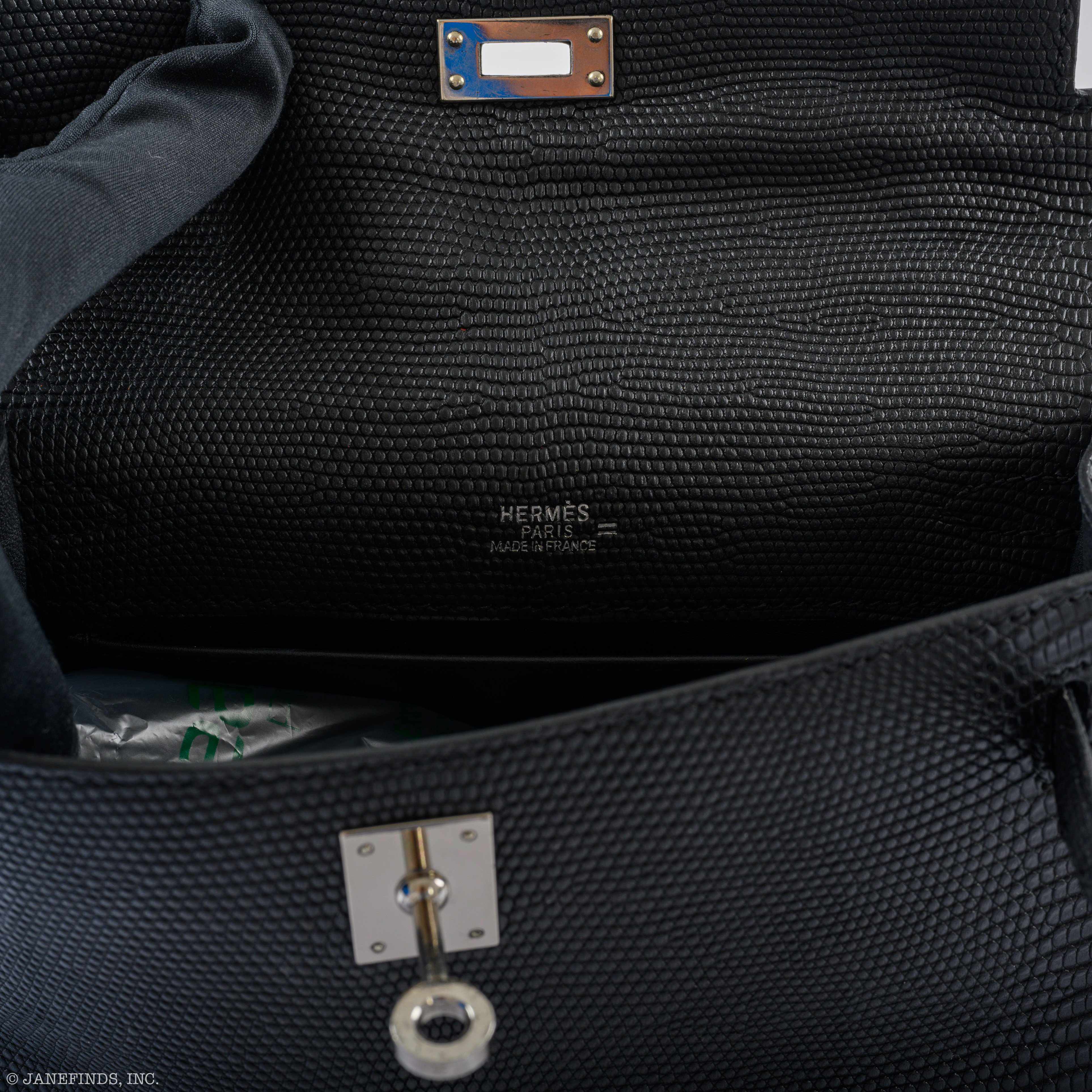 Hermès JPG Kelly Pochette Matte Black Salvatore Lizard Palladium Hardware