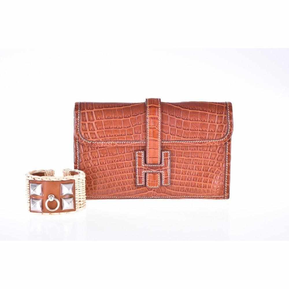 Hermès Jige 20 Matte Fauve Crocodile Niloticus Clutch Pochette