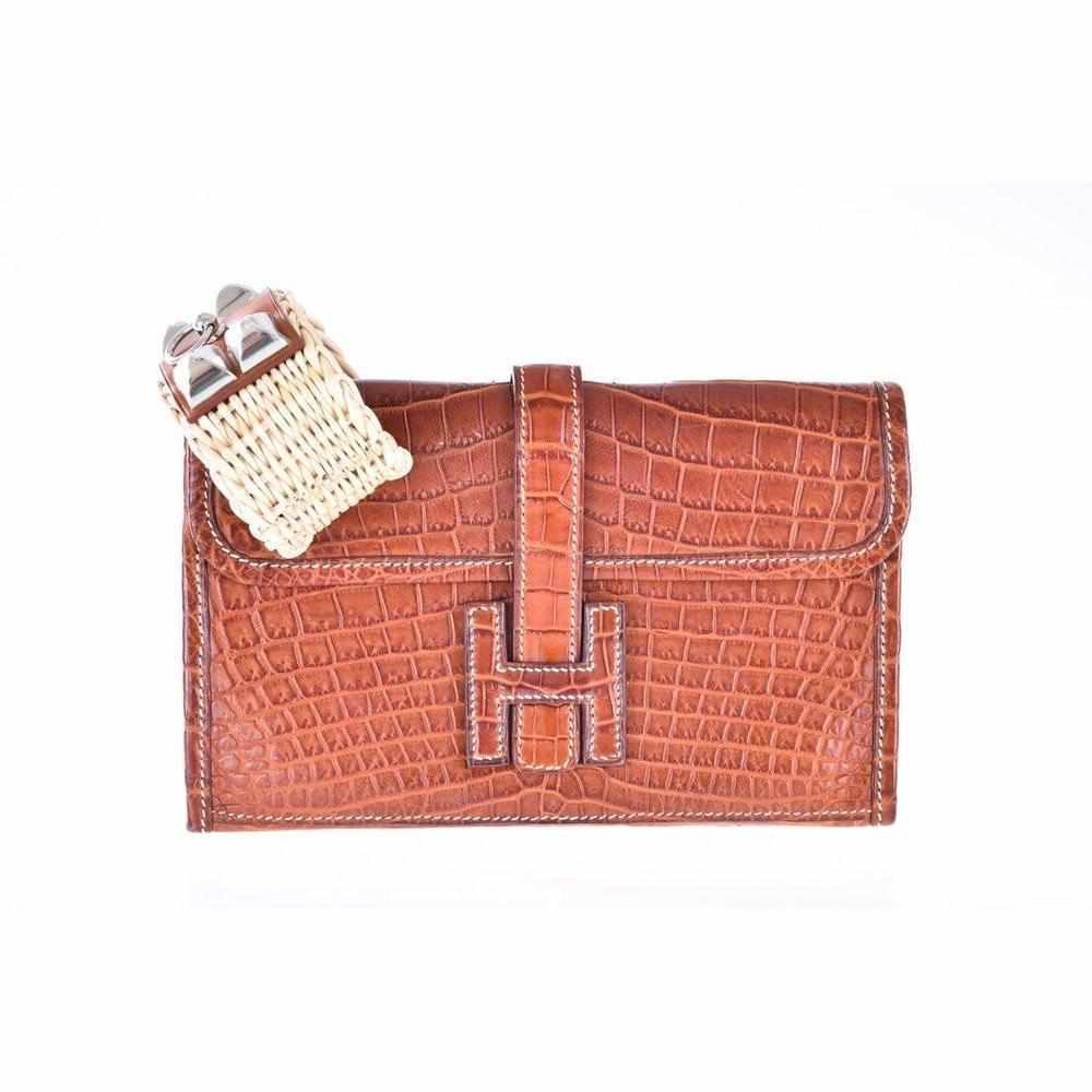 Hermès Jige 20 Matte Fauve Crocodile Niloticus Clutch Pochette
