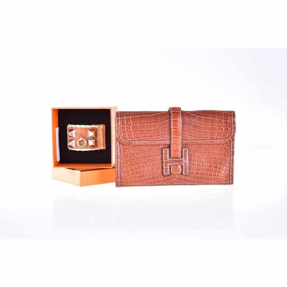 Hermès Jige 20 Matte Fauve Crocodile Niloticus Clutch Pochette