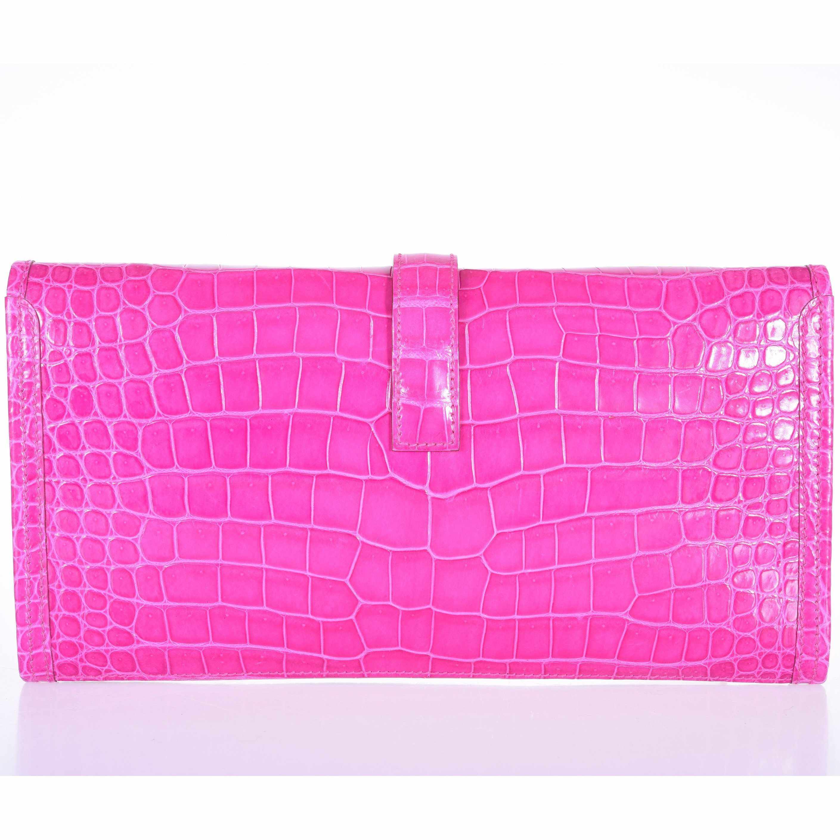 Hermès Jige Elan 29 Rose Scheherazade Shiny Porosus Crocodile Rare