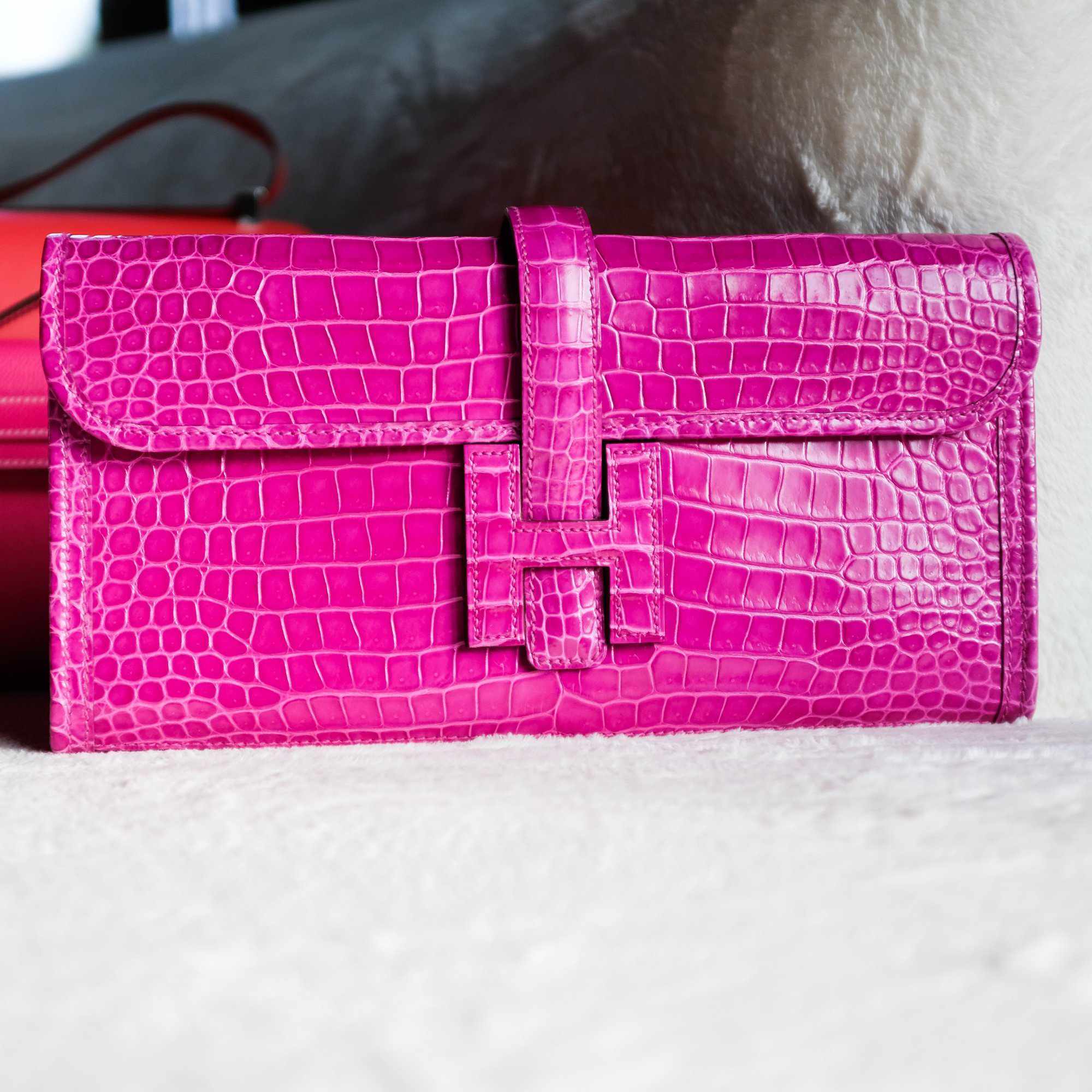 Hermès Jige Elan 29 Rose Scheherazade Shiny Porosus Crocodile Rare