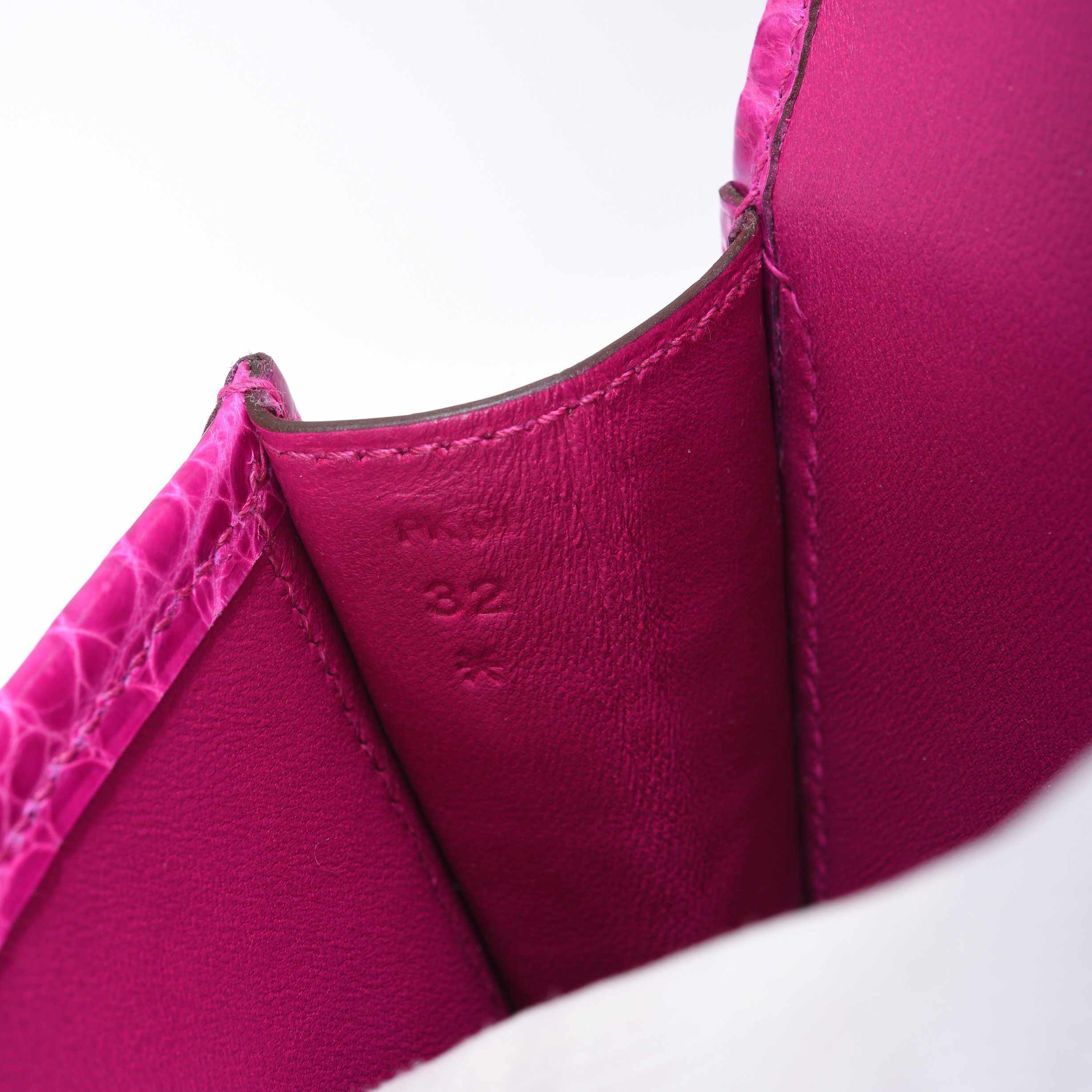 Hermès Jige Elan 29 Rose Scheherazade Shiny Porosus Crocodile Rare