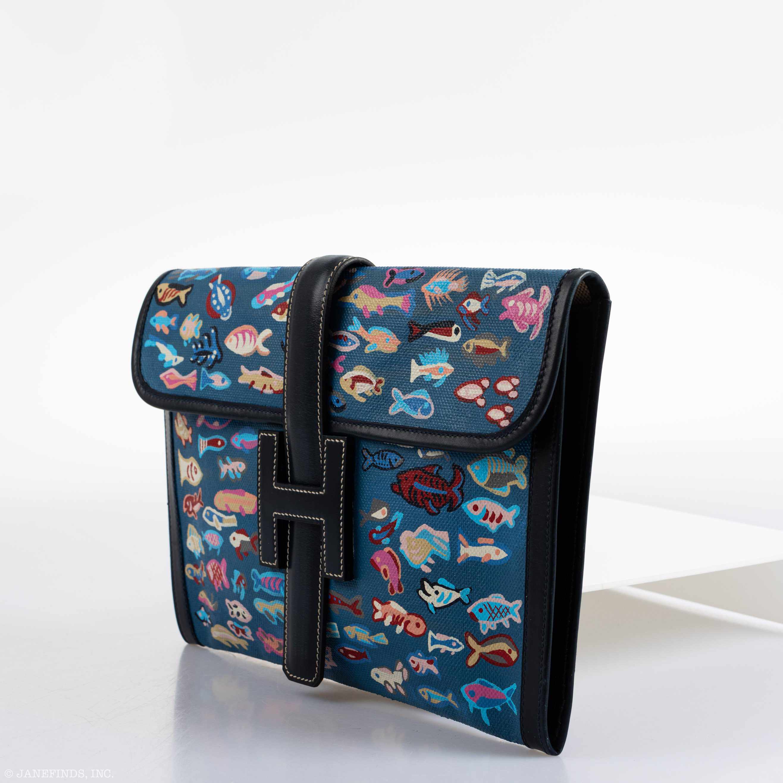 Hermès Jige MM Blue Marine Box Leather Trim "Pochette de Pêcheuse" * JaneFinds Custom Shop