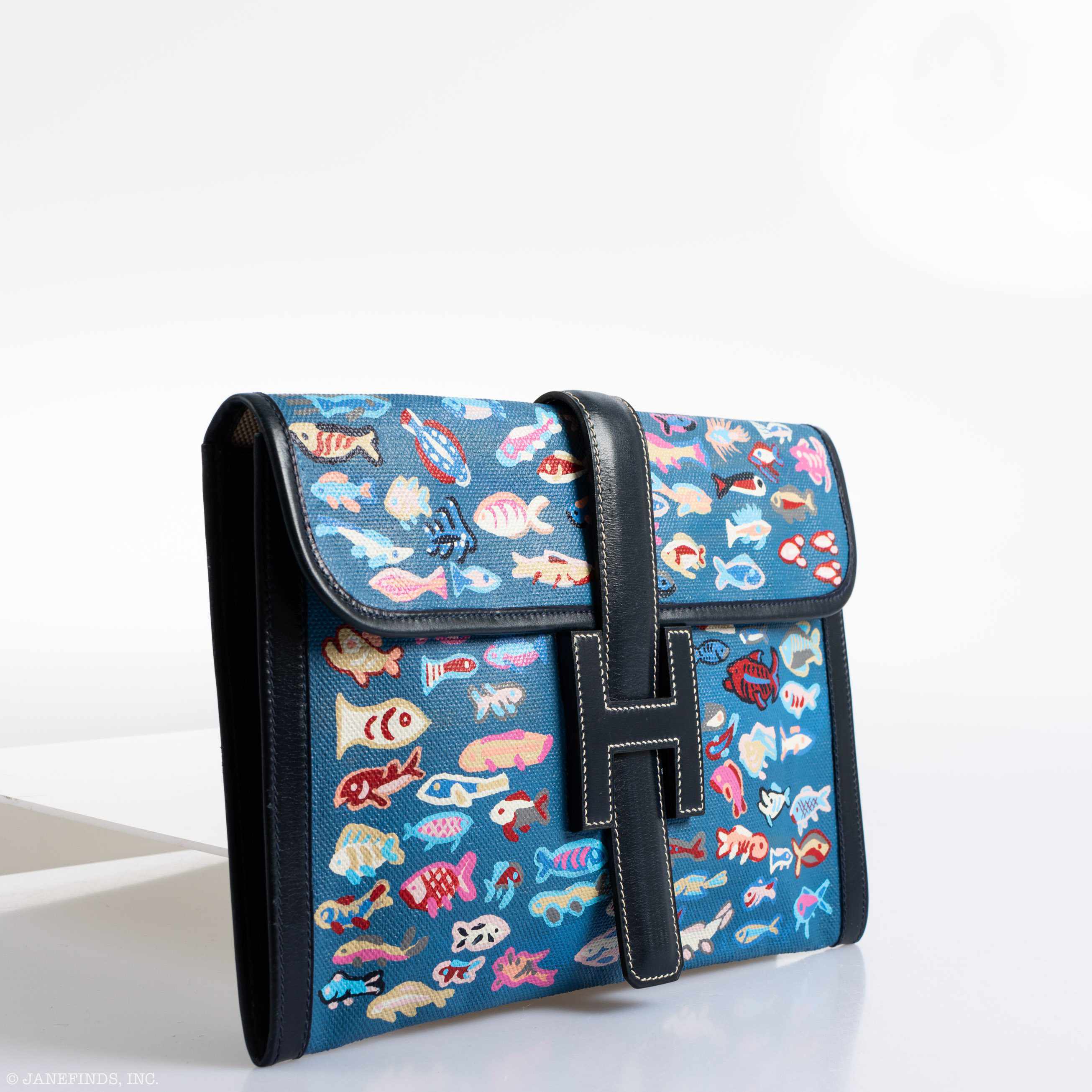 Hermès Jige MM Blue Marine Box Leather Trim "Pochette de Pêcheuse" * JaneFinds Custom Shop