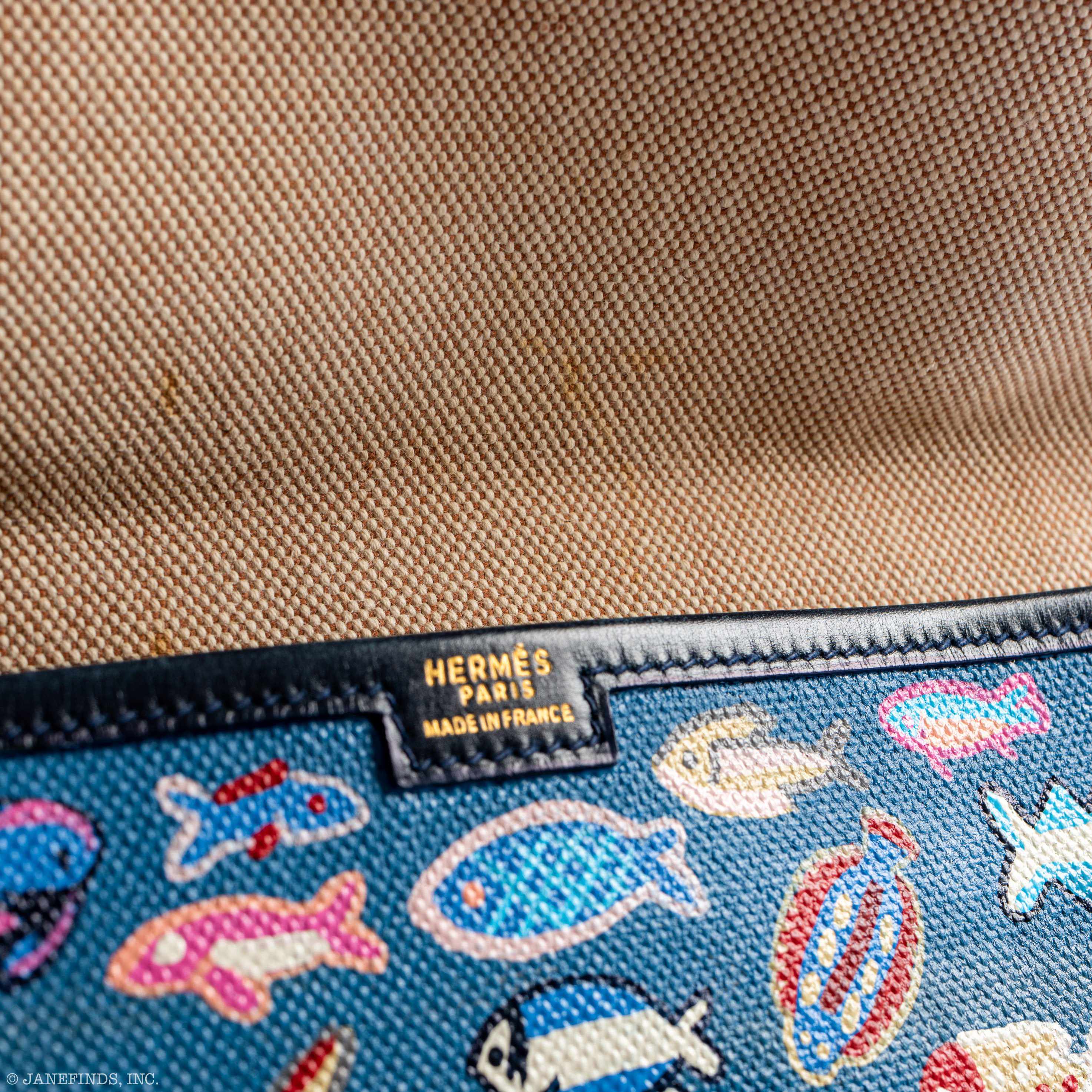 Hermès Jige MM Blue Marine Box Leather Trim "Pochette de Pêcheuse" * JaneFinds Custom Shop