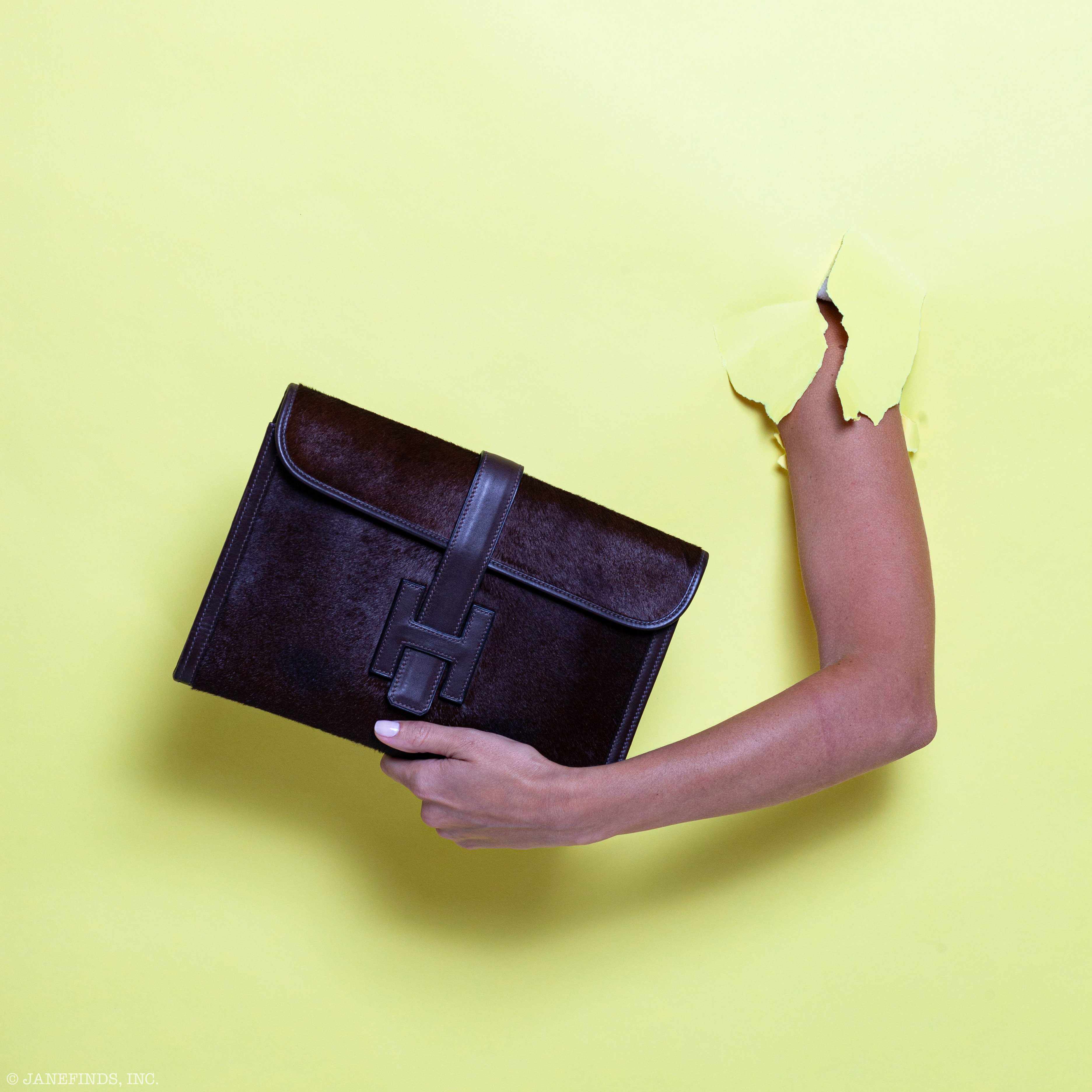 Hermès Jige PM 29 Ebène Troika (Pony Hair) & Fauve Barenia Leather