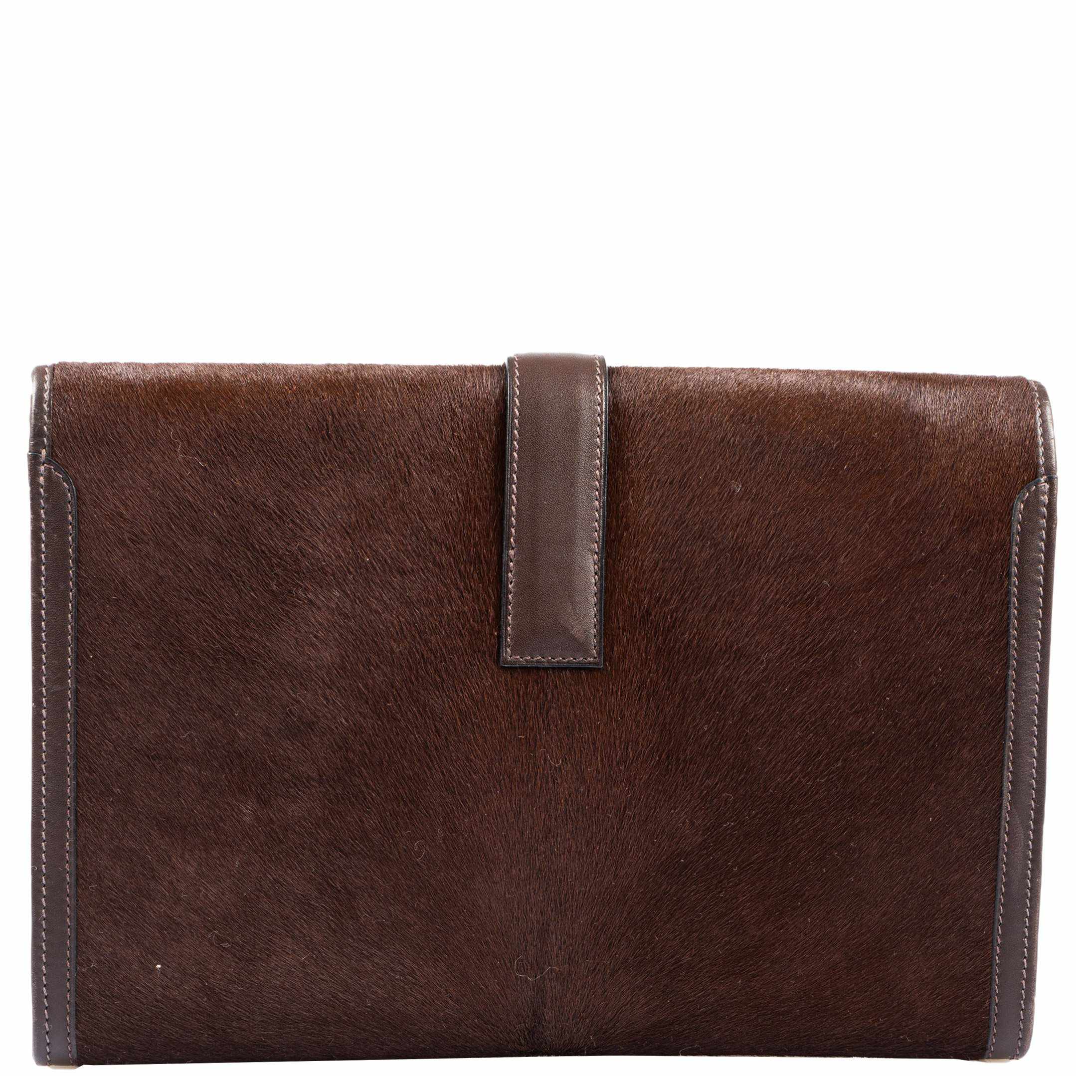 Hermès Jige PM 29 Ebène Troika (Pony Hair) & Fauve Barenia Leather