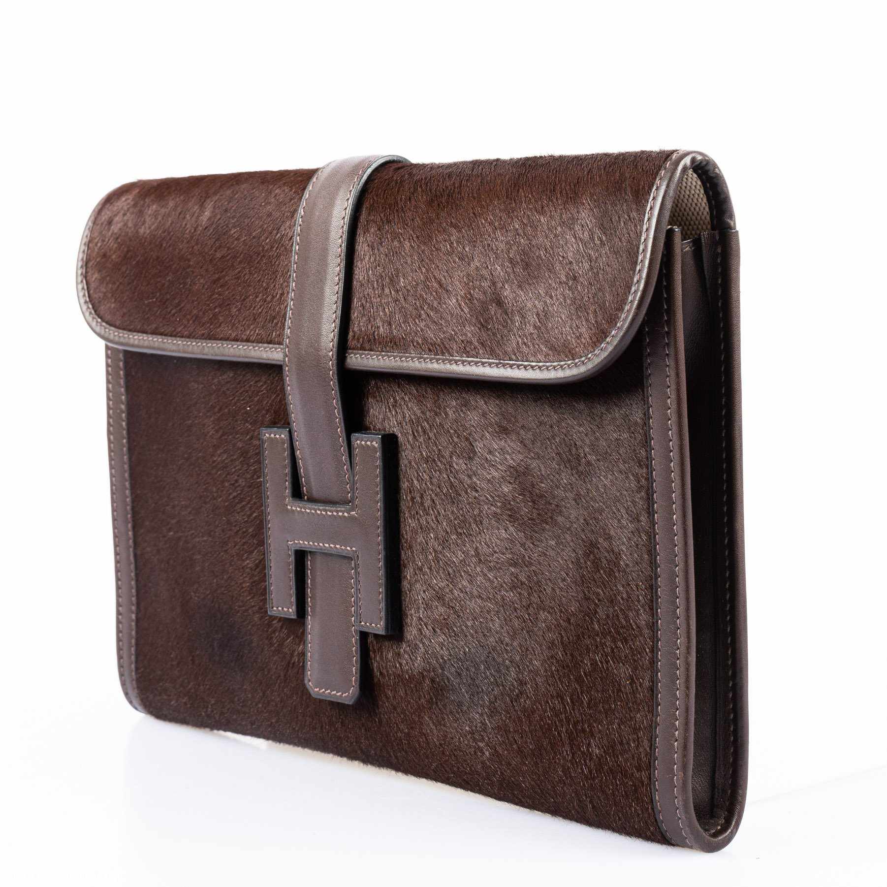 Hermès Jige PM 29 Ebène Troika (Pony Hair) & Fauve Barenia Leather