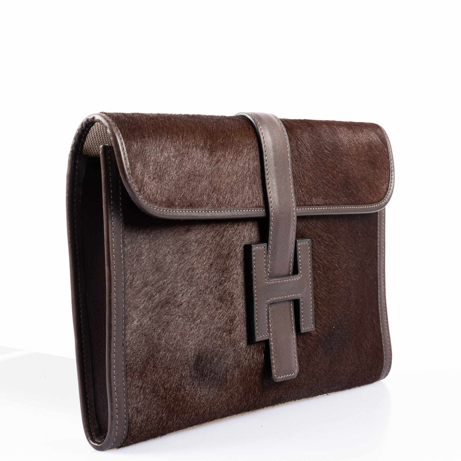 Hermès Jige PM 29 Ebène Troika (Pony Hair) & Fauve Barenia Leather