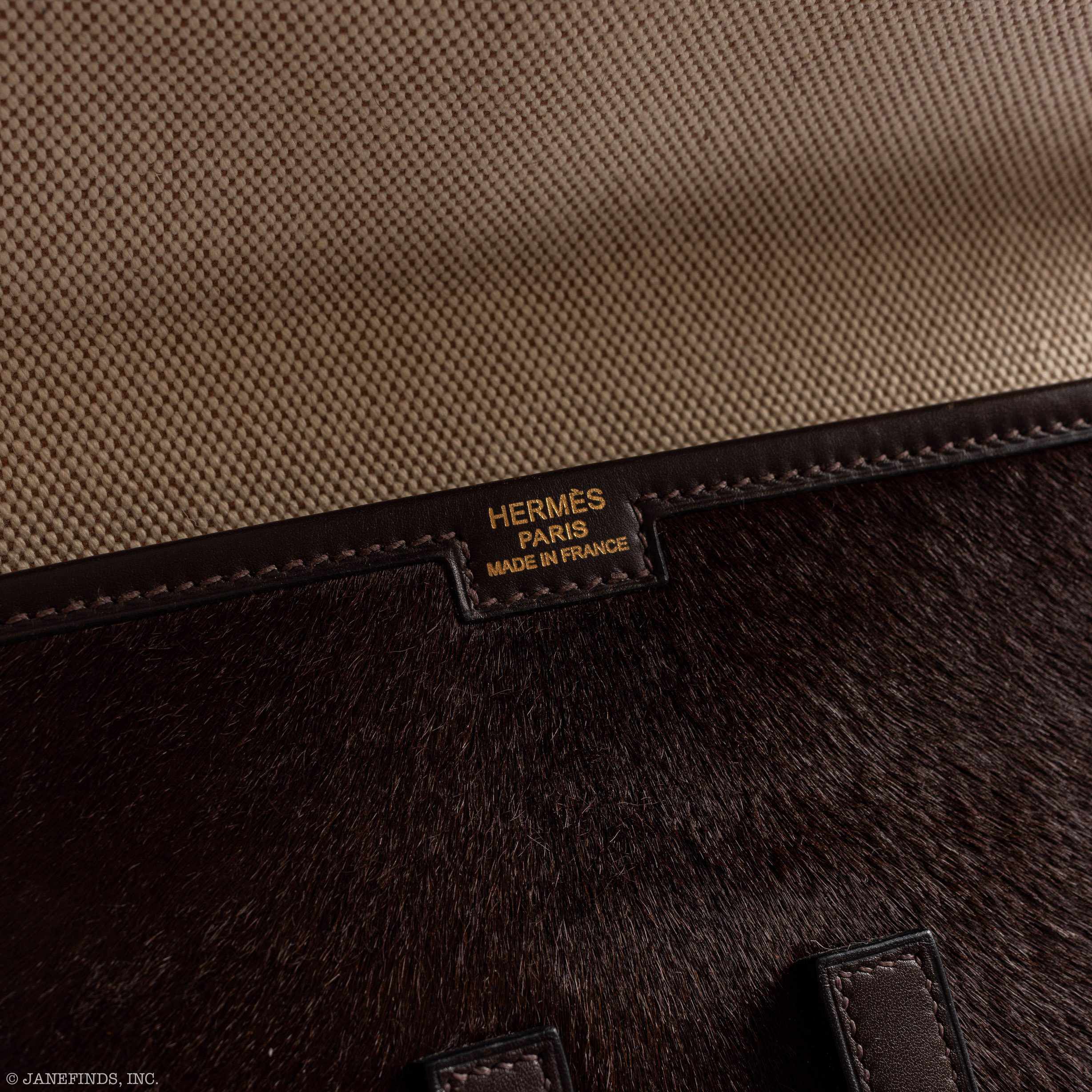 Hermès Jige PM 29 Ebène Troika (Pony Hair) & Fauve Barenia Leather