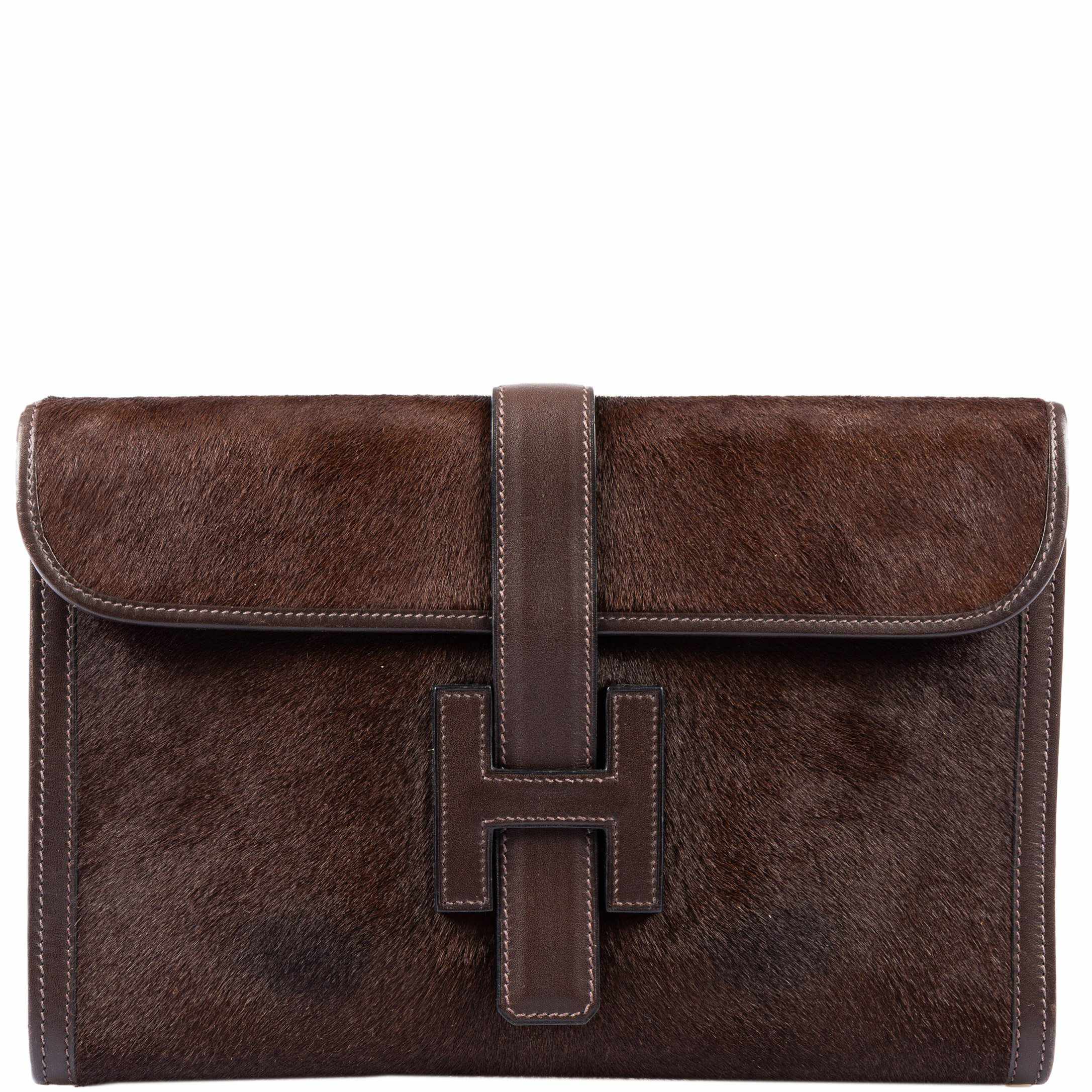 Hermès Jige PM 29 Ebène Troika (Pony Hair) & Fauve Barenia Leather