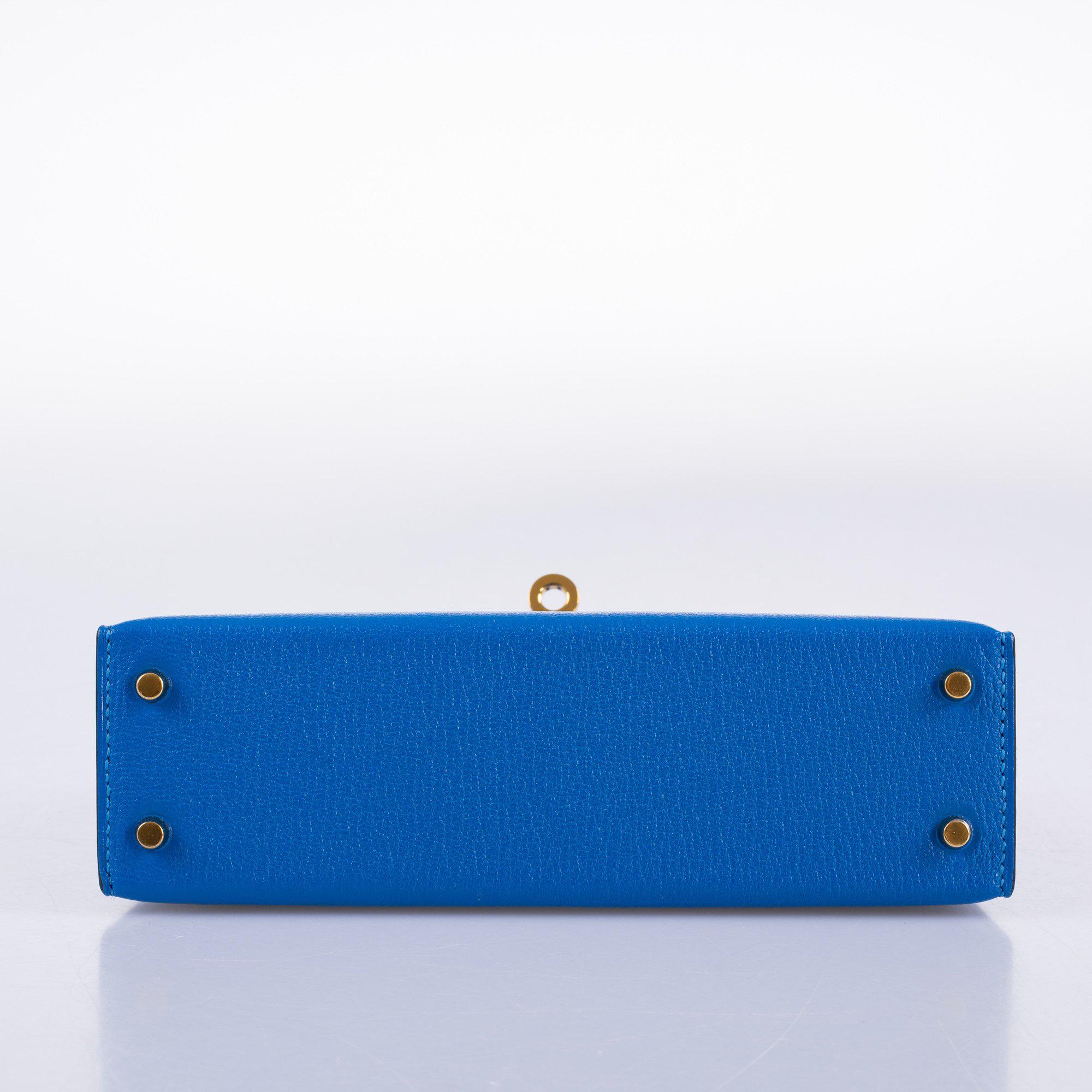 Hermès Kelly 20 Mini II Bleu Hydra Chevre Mysore Gold Hardware