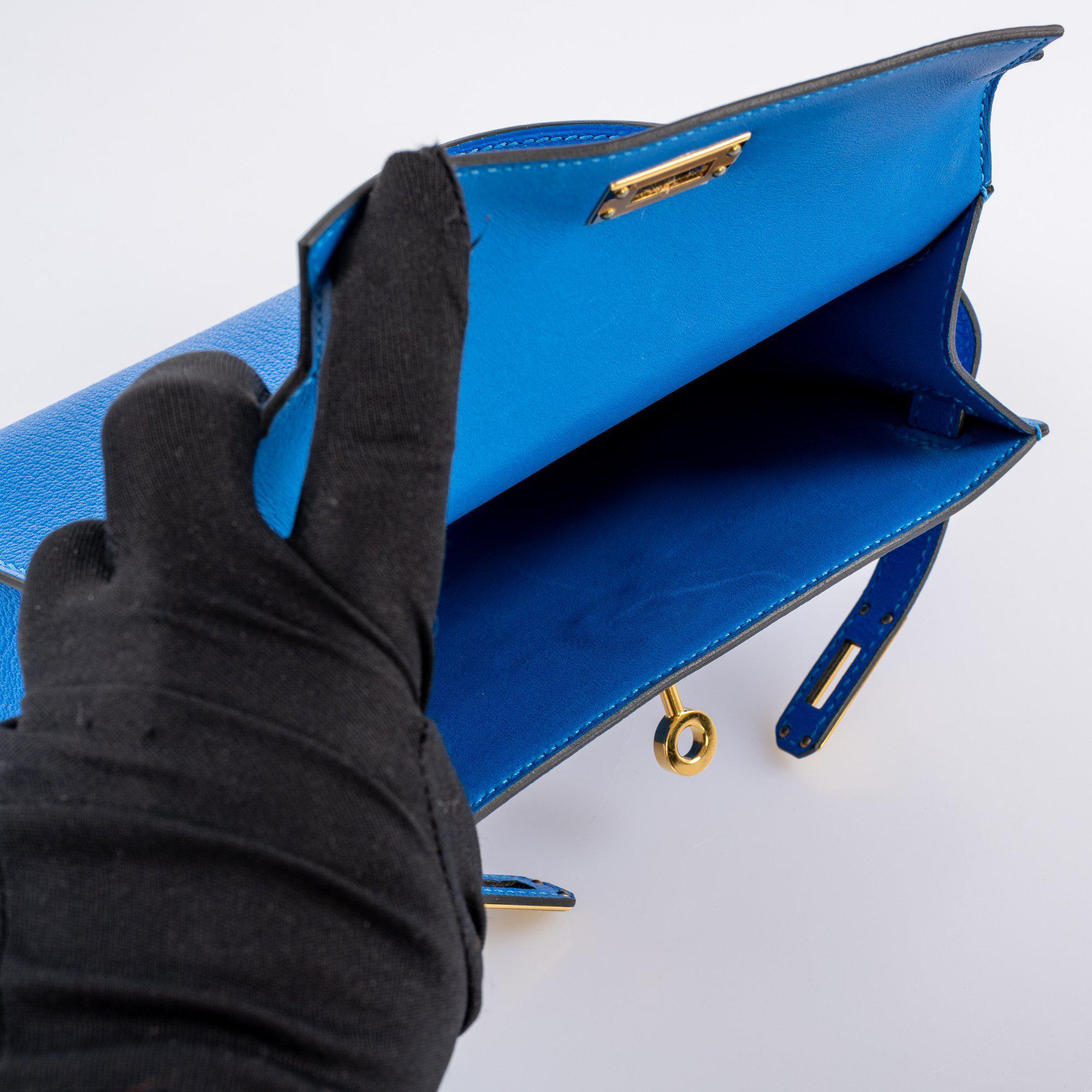 Hermès Kelly 20 Mini II Bleu Hydra Chevre Mysore Gold Hardware