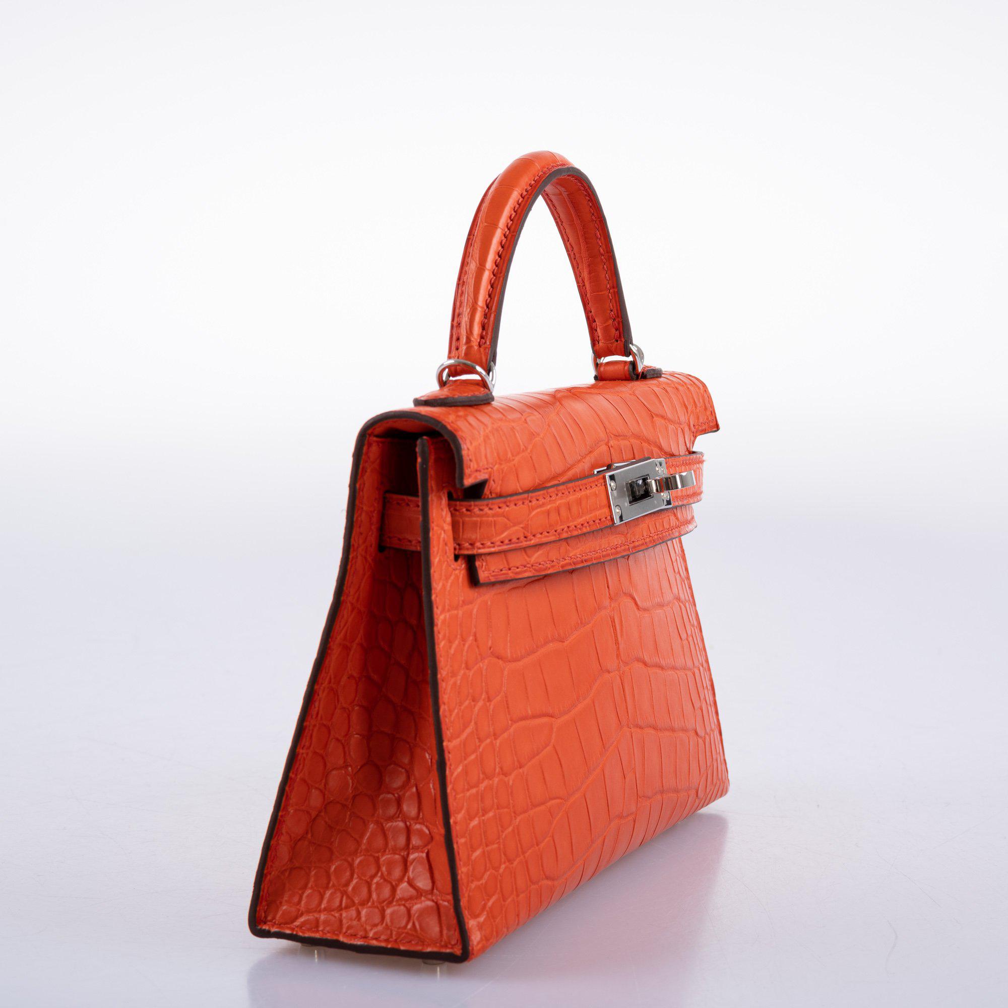 Hermès Kelly 20 Mini II Poppy Matte Alligator Palladium Hardware- 2021, Z
