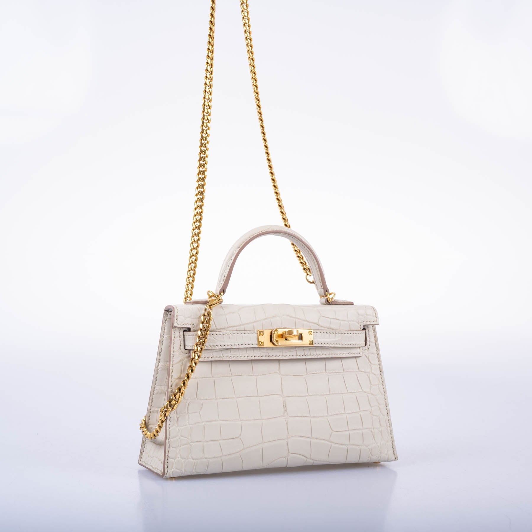 Hermès Kelly 20 Mini II Sellier Beton Matte Alligator with Gold Hardware