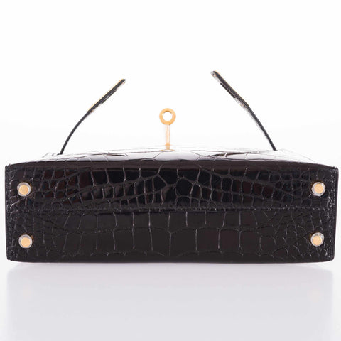 Hermès Kelly 20 Mini II Sellier Black Alligator with Gold Hardware