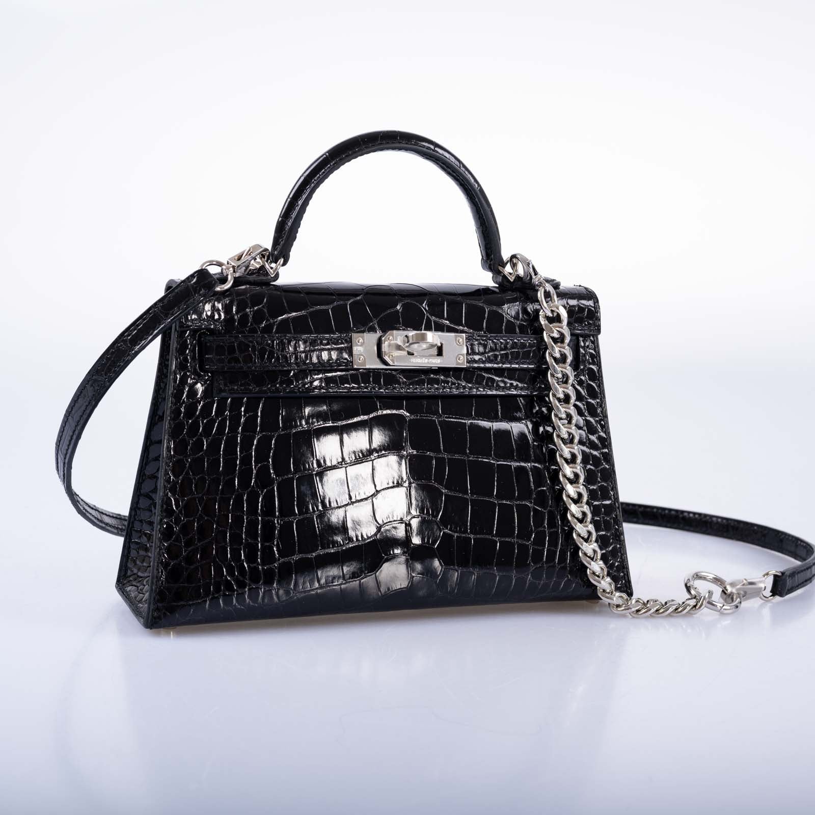 Hermès Kelly 20 Mini II Sellier Black Shiny Alligator with Palladium Hardware
