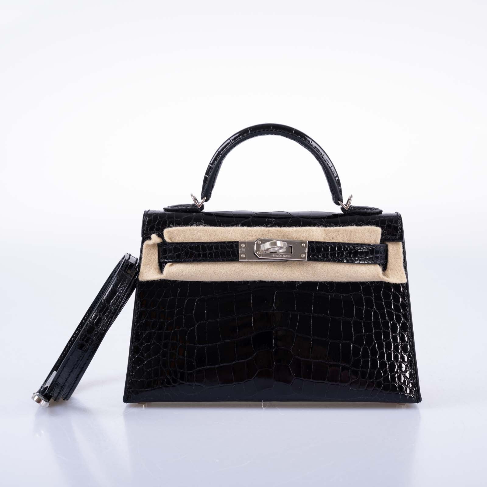 Hermès Kelly 20 Mini II Sellier Black Shiny Alligator with Palladium Hardware