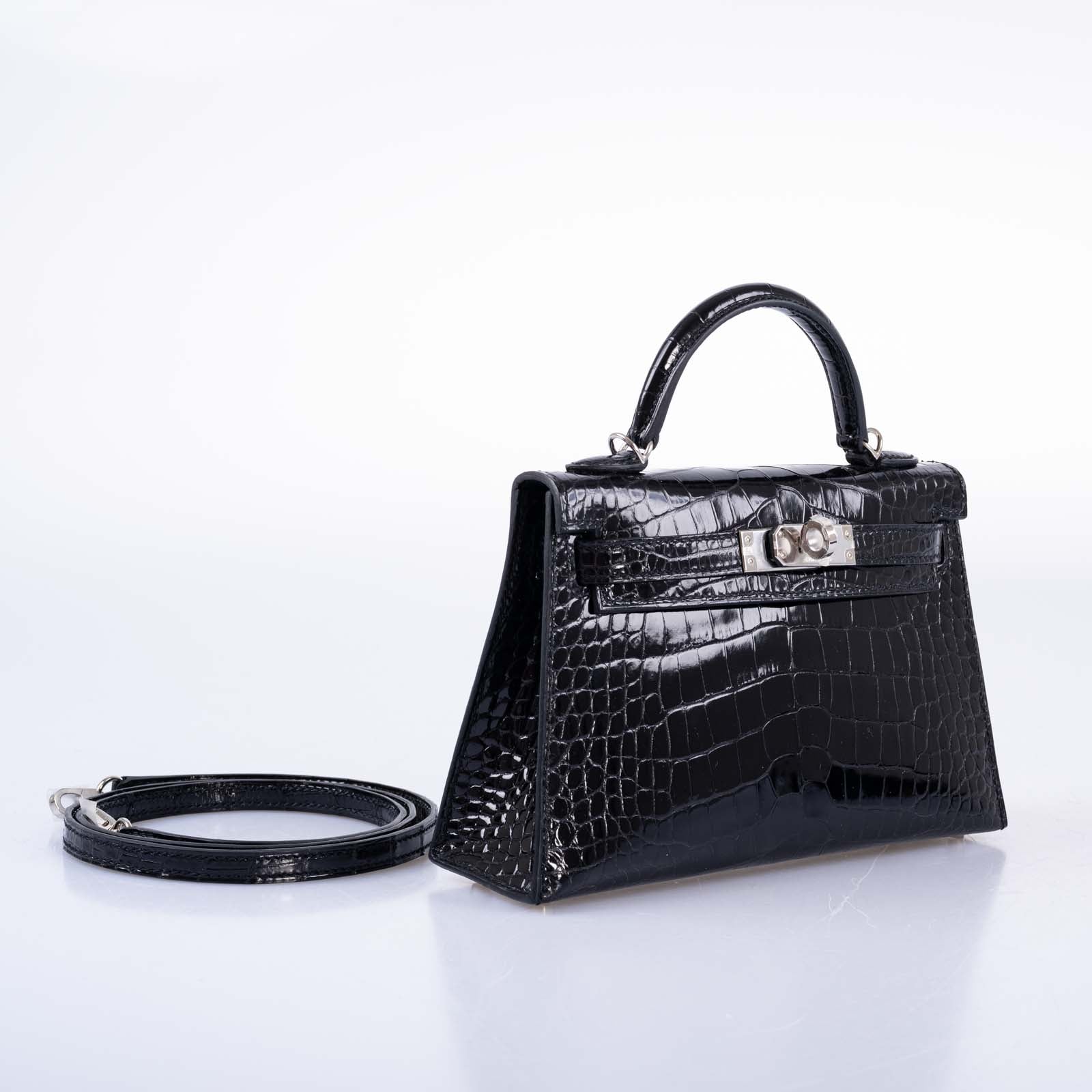 Hermès Kelly 20 Mini II Sellier Black Shiny Alligator with Palladium Hardware