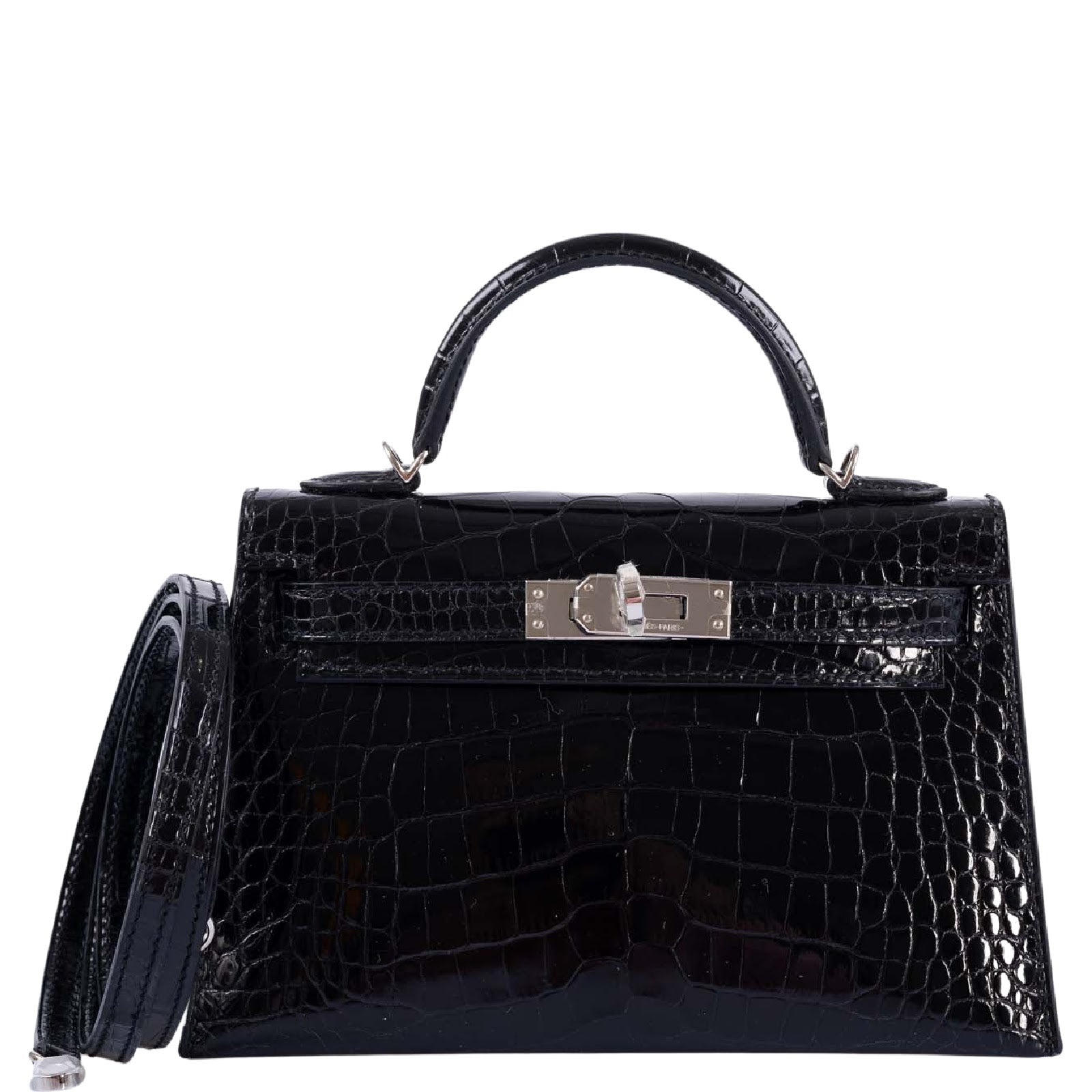 Hermès Kelly 20 Mini II Sellier Black Shiny Alligator with Palladium Hardware