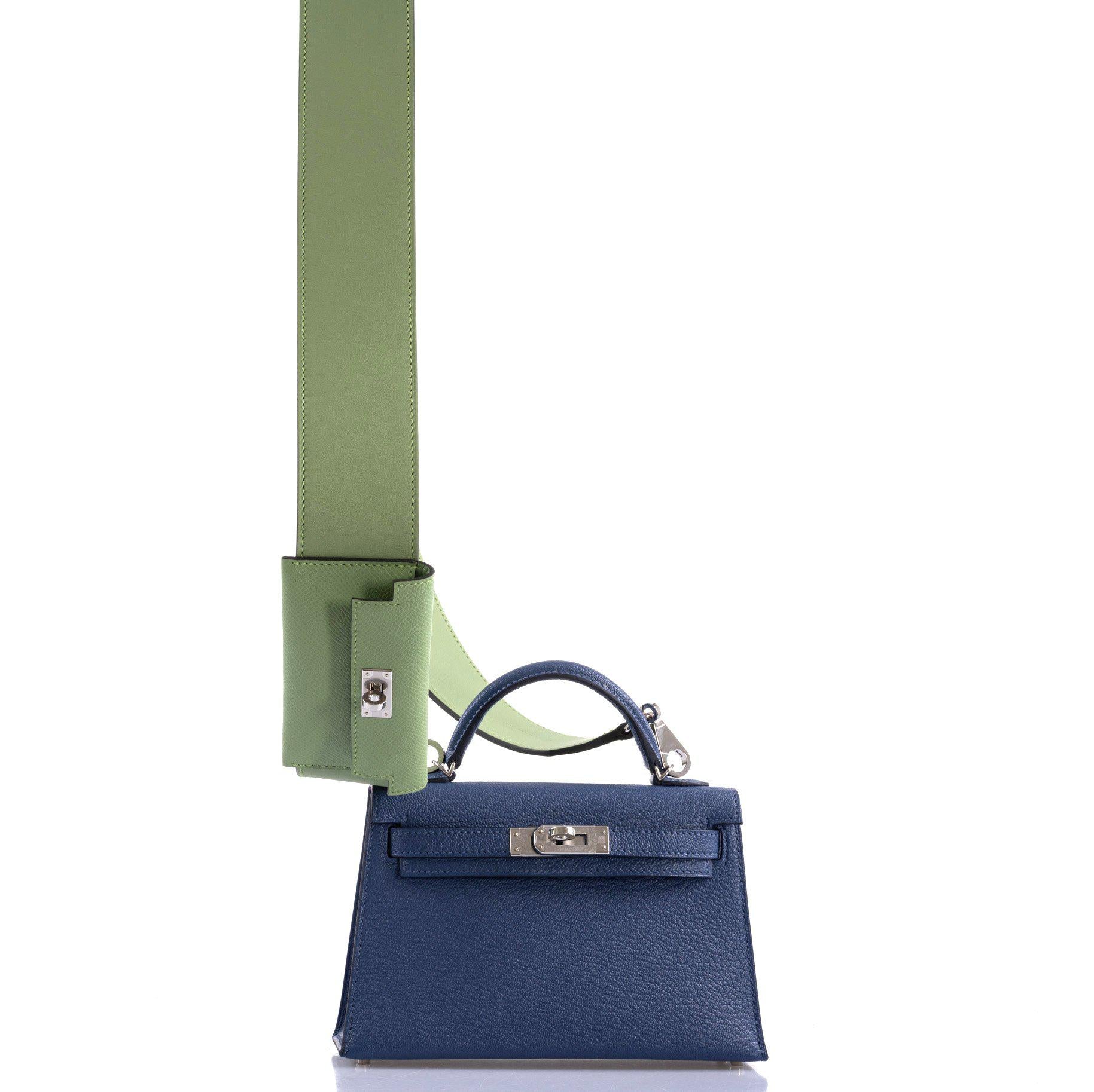 Hermès Kelly 20 Mini II Sellier Blue Brighton & Magnolia Chevre with Palladium Hardware - 2020, Y