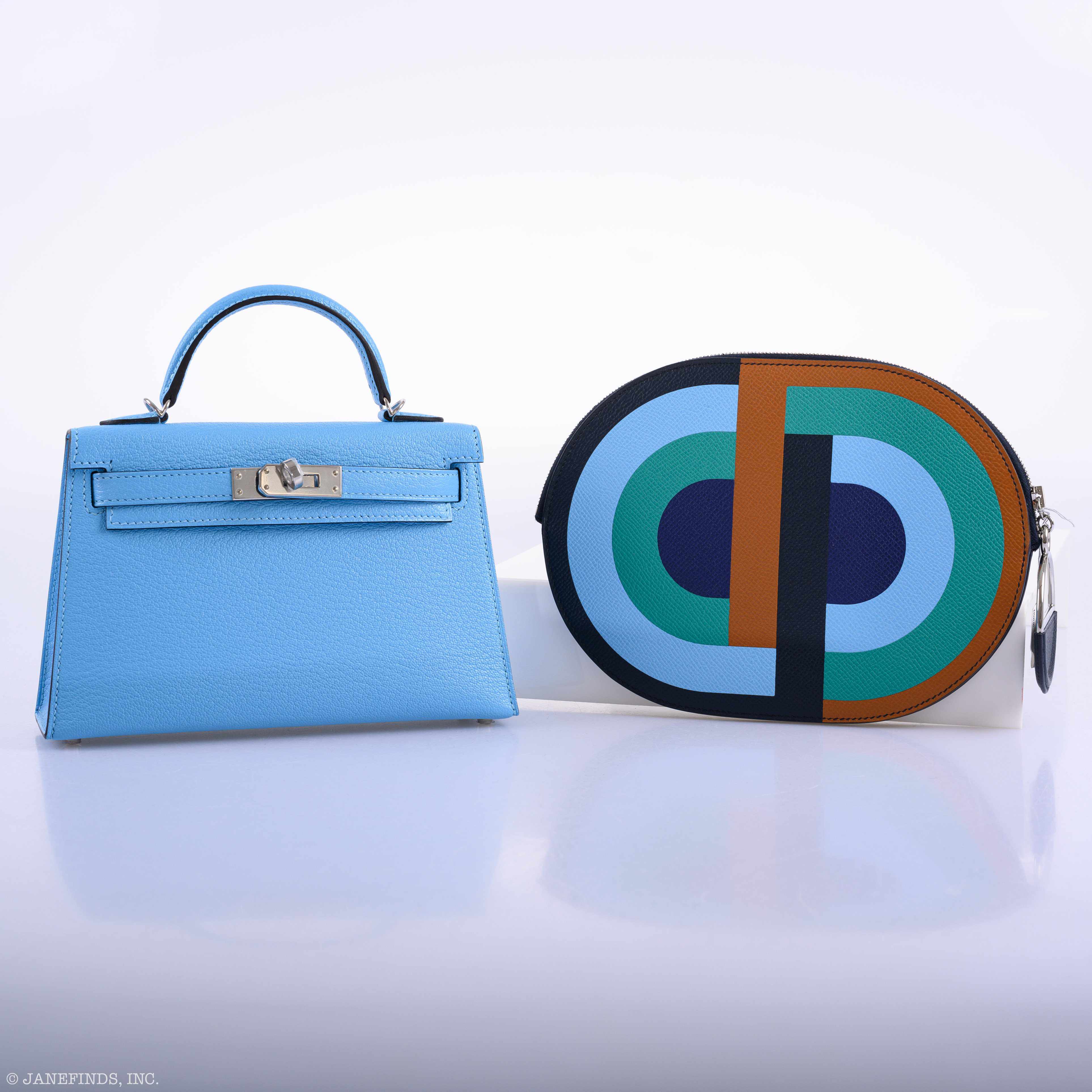 Hermès Kelly 20 Mini II Sellier Blue Celeste Chevre Palladium Hardware - 2019, D