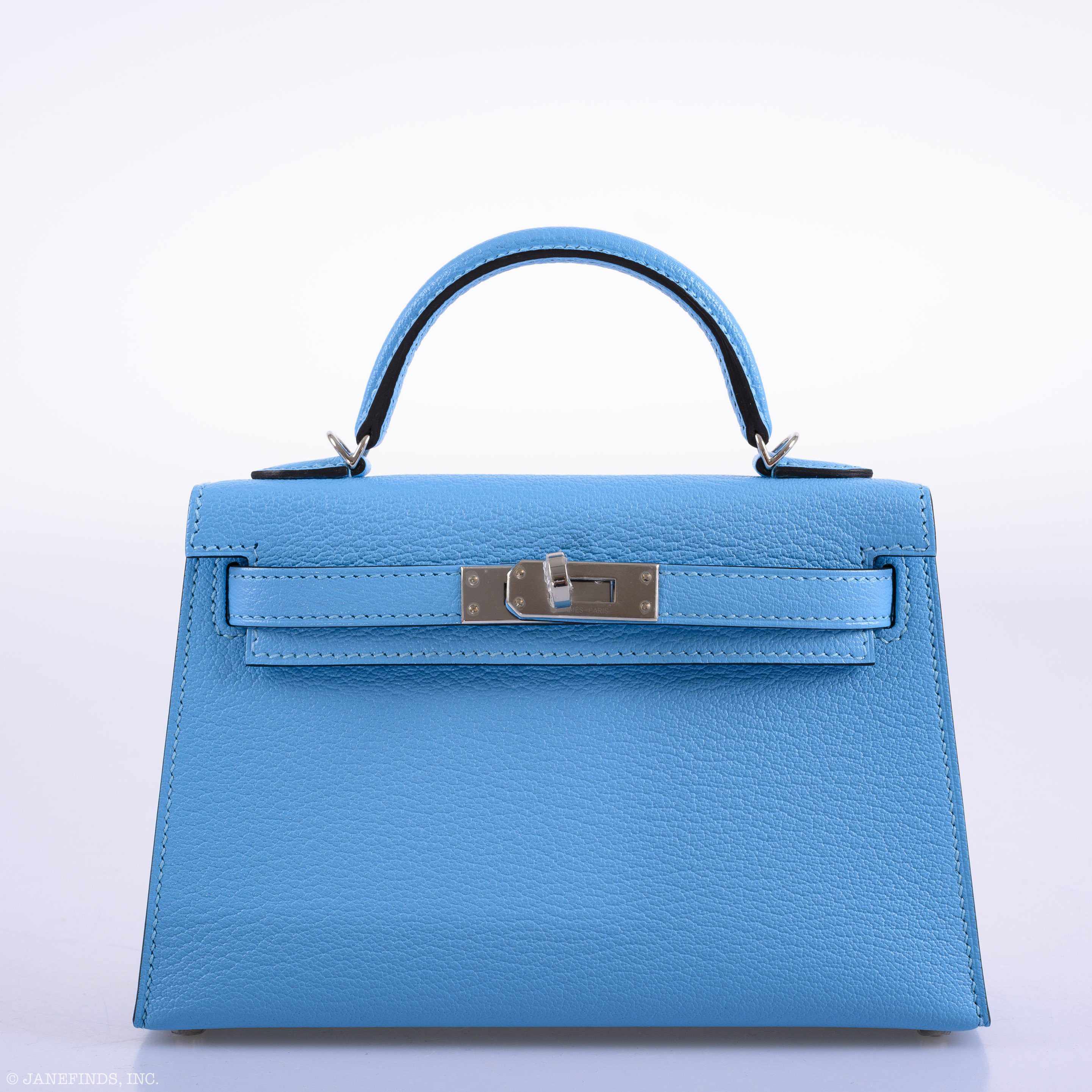Hermès Kelly 20 Mini II Sellier Blue Celeste Chevre Palladium Hardware - 2019, D