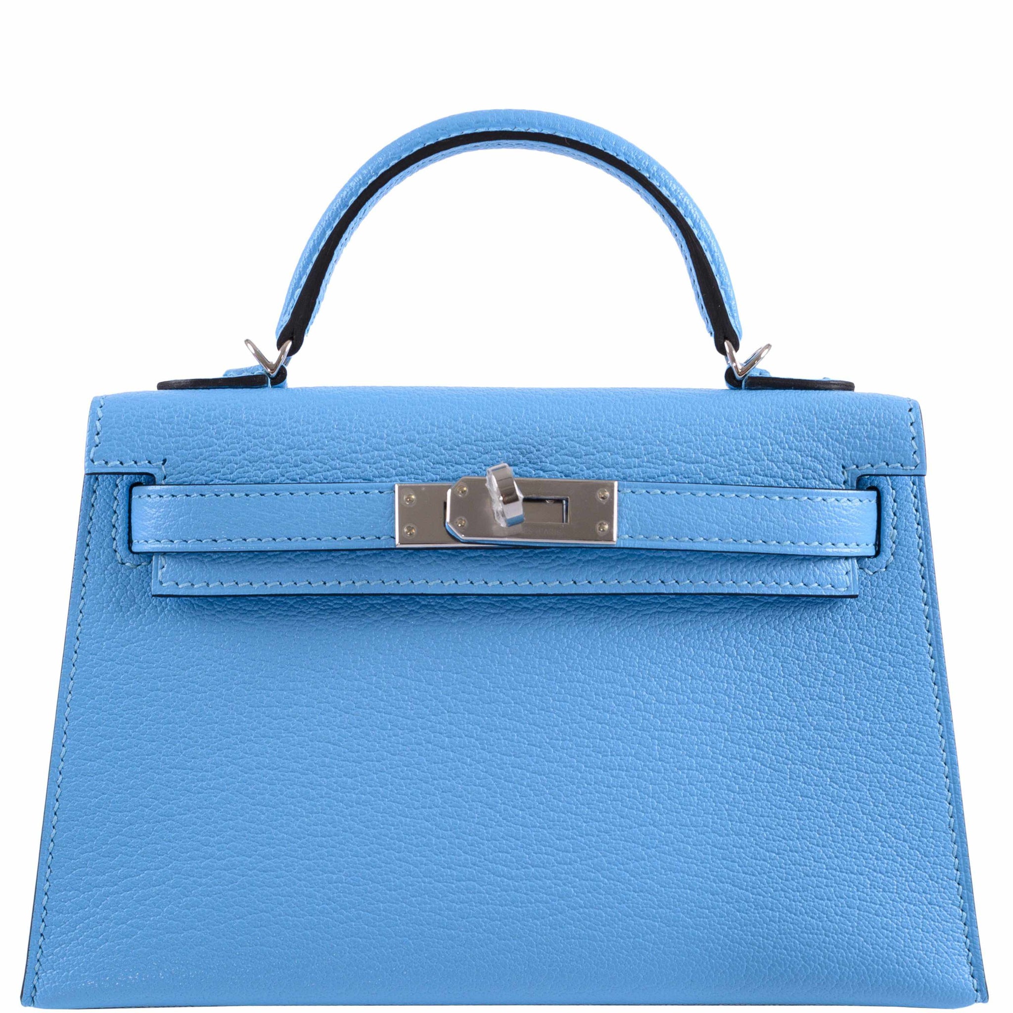 Hermes Kelly 20 Mini Sellier Bag Blue Brume Epsom Leather Gold