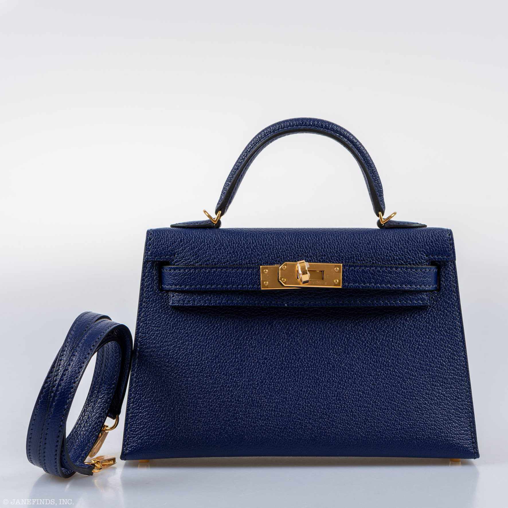 Hermès Kelly 20 Mini II Sellier Blue Encre Chèvre Gold Hardware