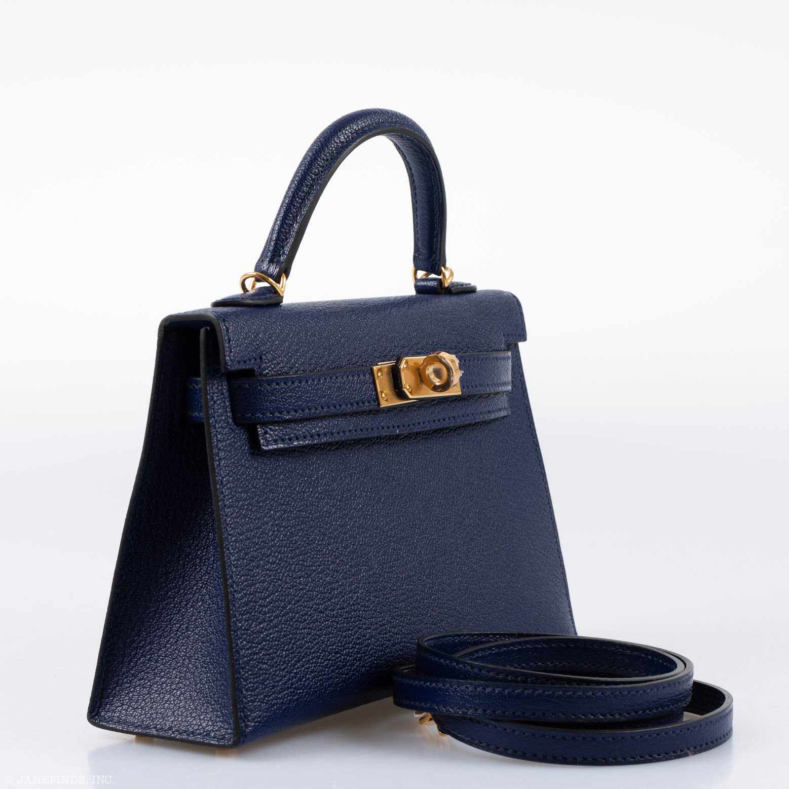 Hermès Kelly 20 Mini II Sellier Blue Encre Chèvre Gold Hardware