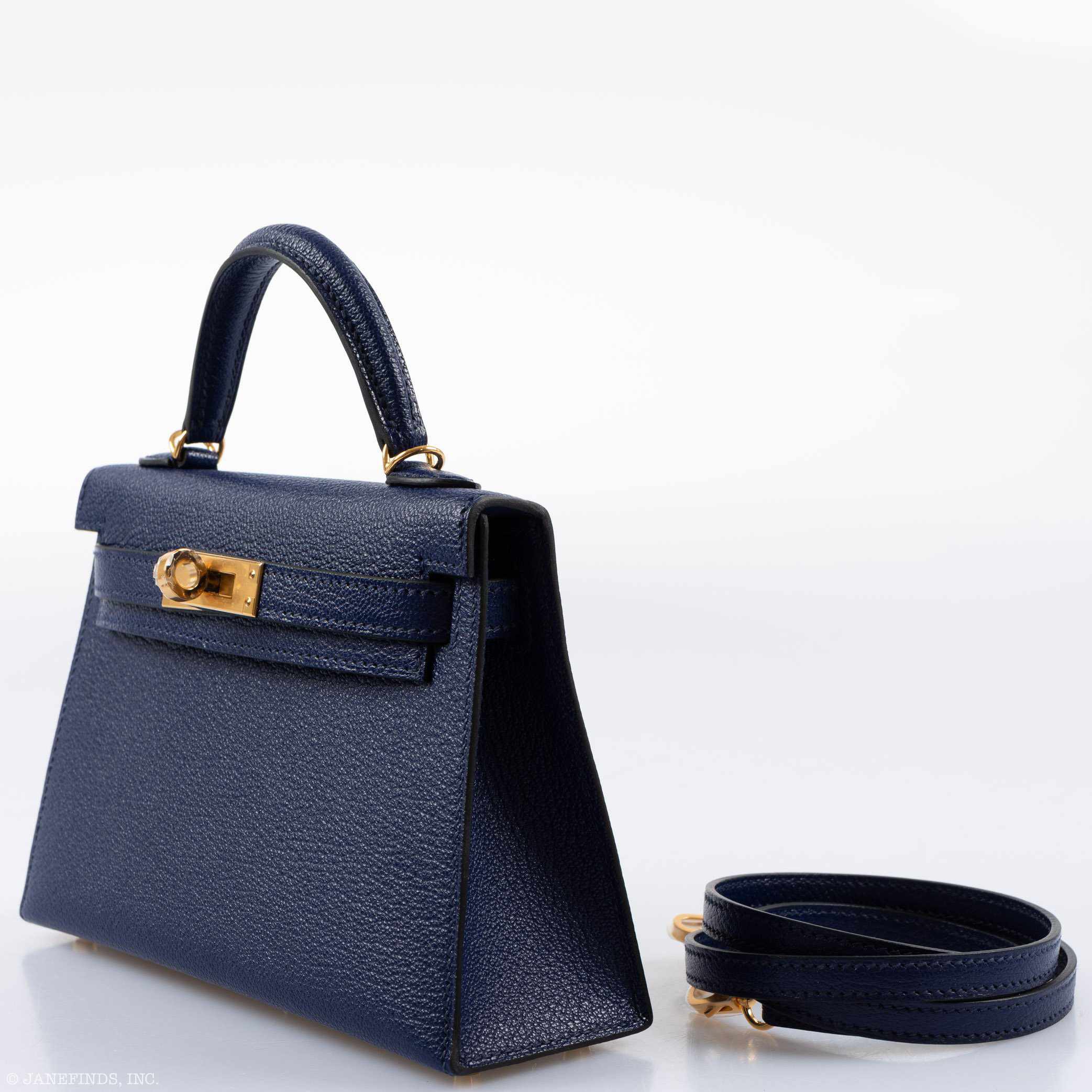 Hermès Kelly 20 Mini II Sellier Blue Encre Chèvre Gold Hardware