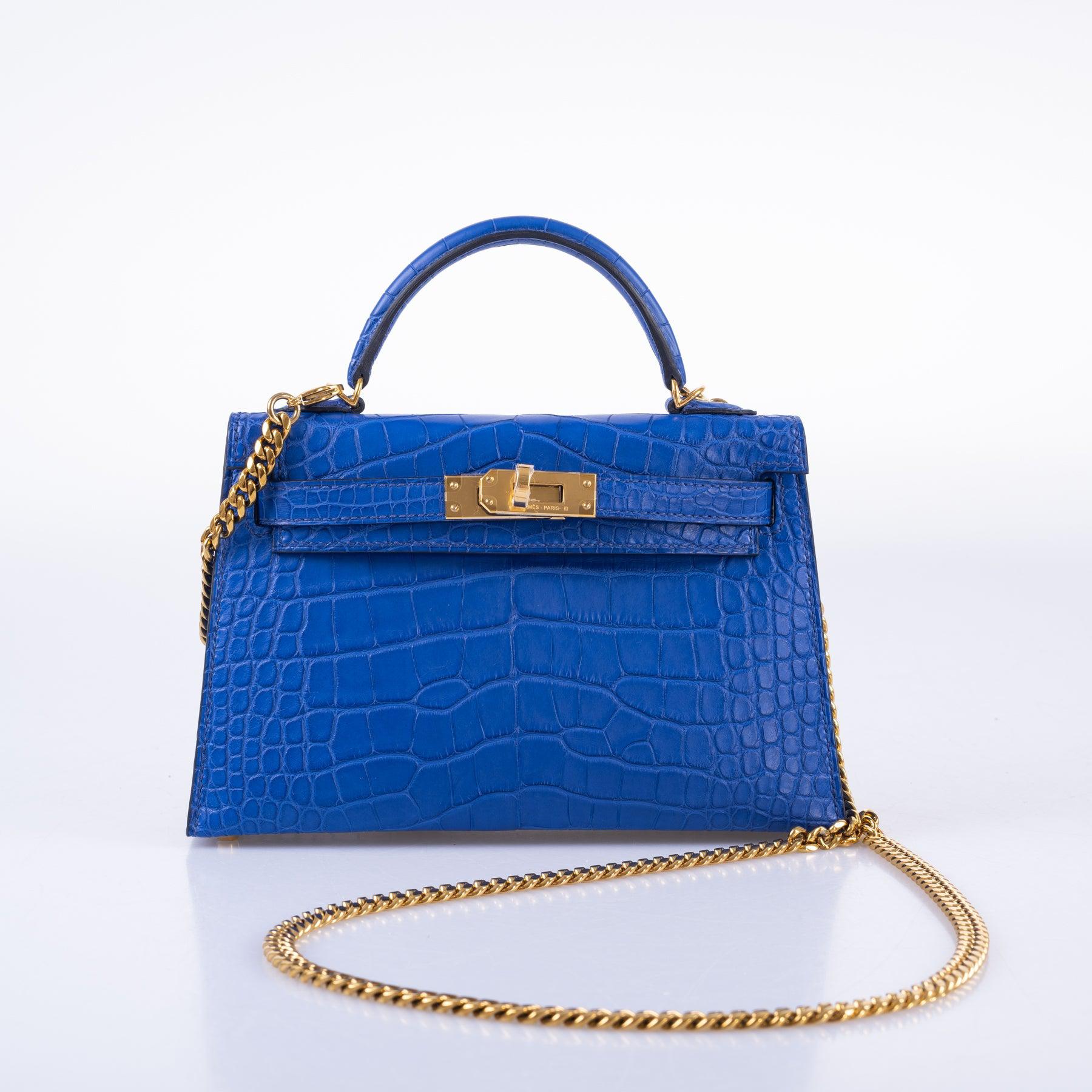 Hermès Kelly 20 Mini II Sellier Blue Royal Matte Alligator Gold Hardware