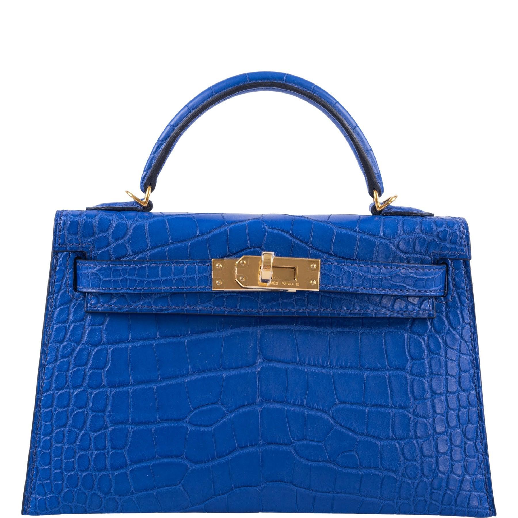 Hermes Limited Edition Verso Mini Kelly 20 Sellier Bag Vert Rousseau & Blue  Paon Alligator with Permabrass Hardware